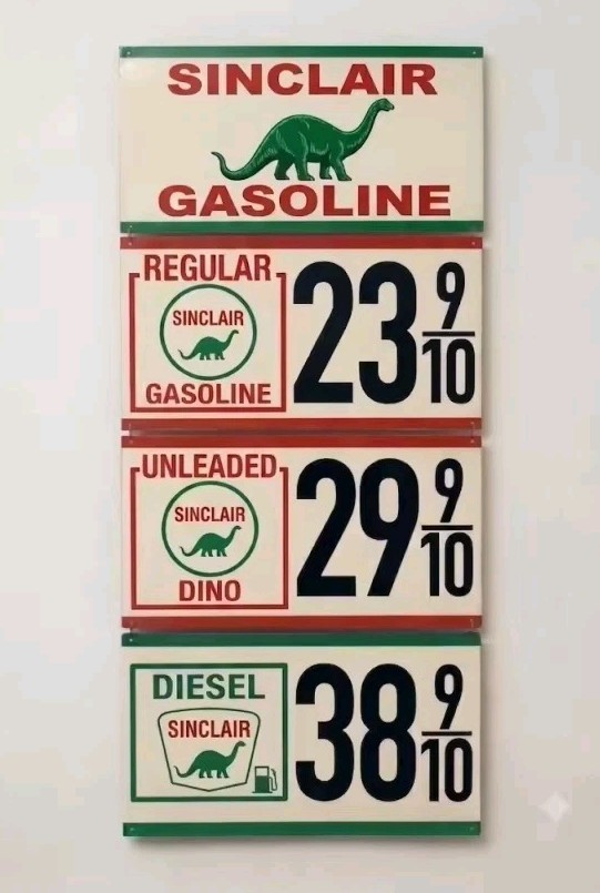 4 piece Sinclair Dino Gas Station Gasoline Price Advertising Sign 32"x12" Total 4 piece Sinclair Dino Gas Station Gasoline Price Advertising Sign 32"x12" Total