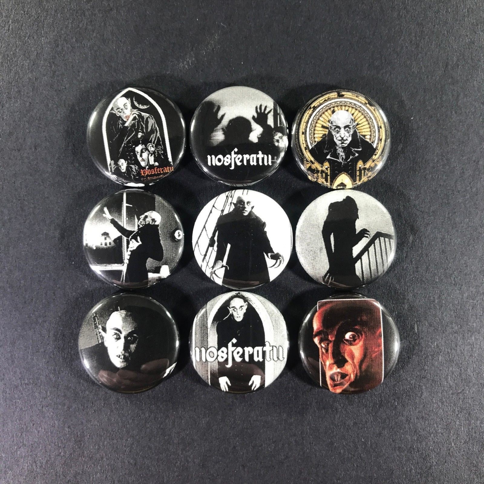 Nosferatu 1" Button Pin Set Bram Stoker Dracula Vampire Classic Nosferatu 1" Button Pin Set Bram Stoker Dracula Vampire Classic