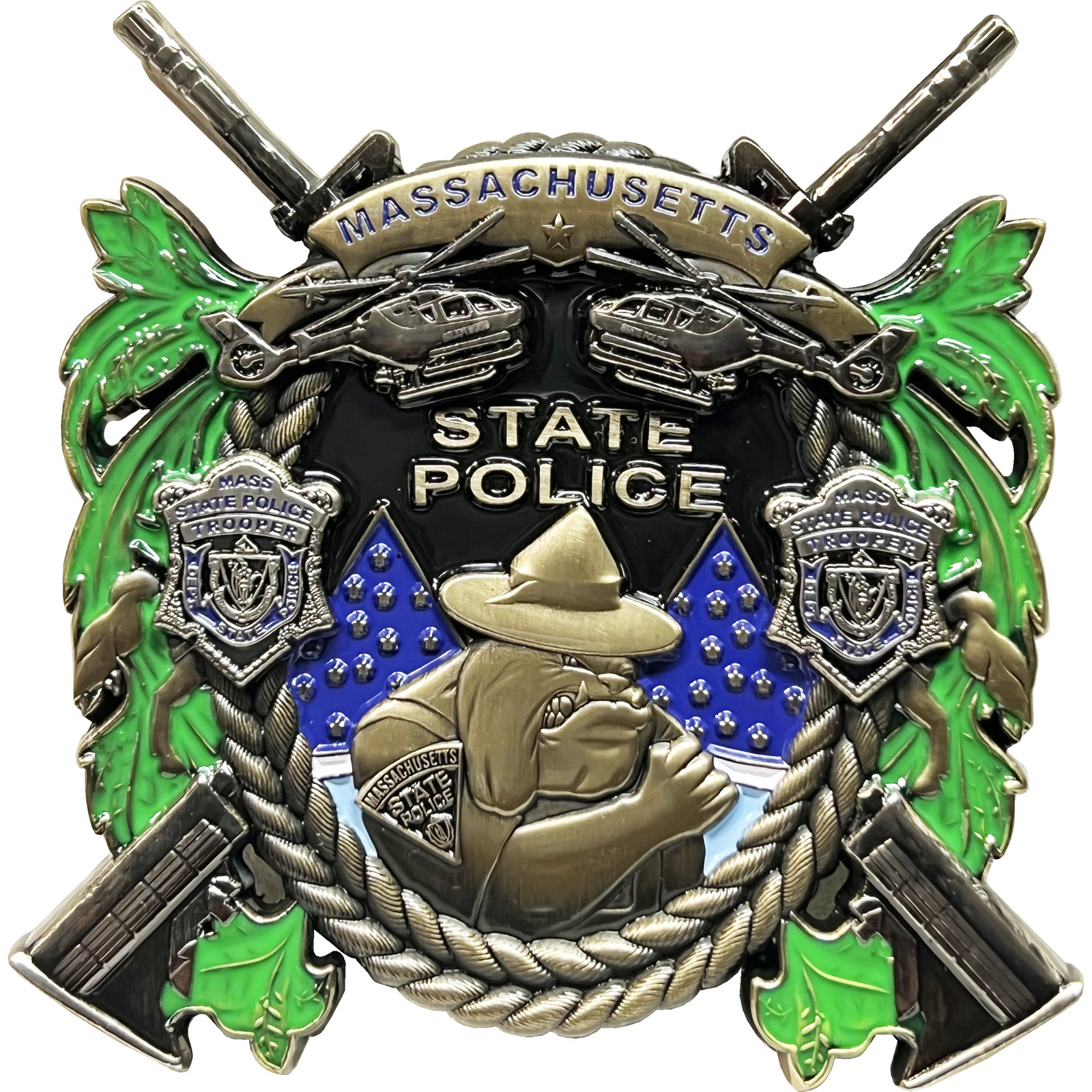 BL15-019 MSP Massachusetts State Police Trooper MASS Challenge Coin bulldog heli BL15-019 MSP Massachusetts State Police Trooper MASS Challenge Coin bulldog heli