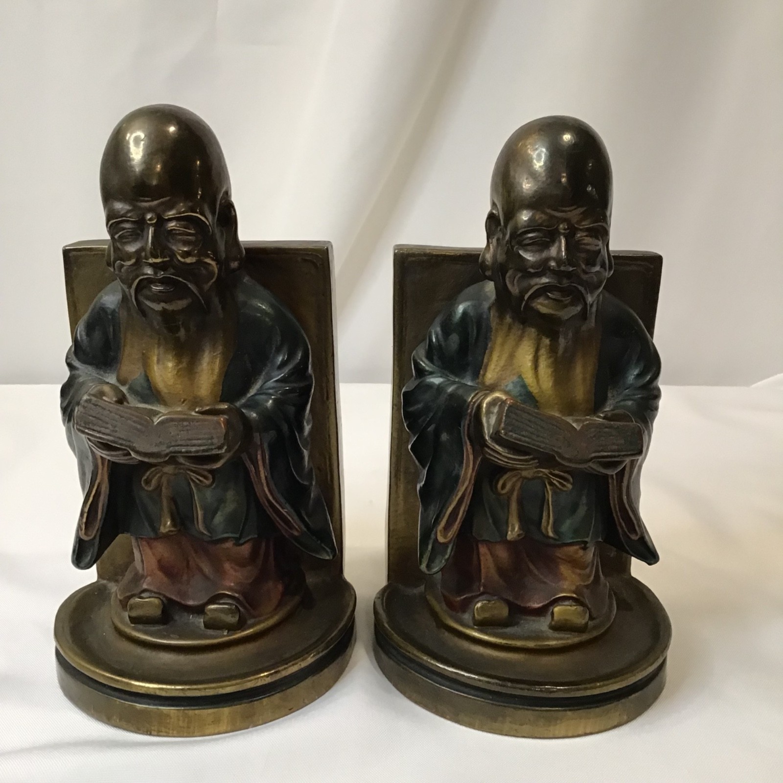 Vintage Antique Pompeian Bronze #146 Robed Scholars Bookends Vintage Antique Pompeian Bronze #146 Robed Scholars Bookends