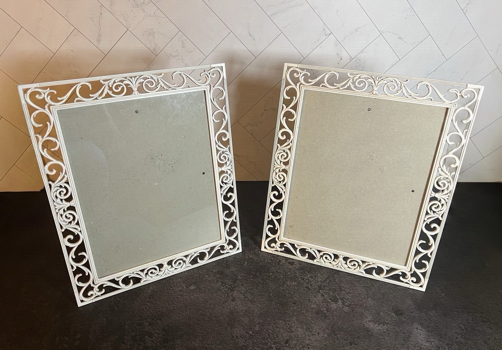 Vintage Pair Of White Filigree Metal Picture Frames Shabby Chic Design 8” x 10” Vintage Pair Of White Filigree Metal Picture Frames Shabby Chic Design 8” x 10”