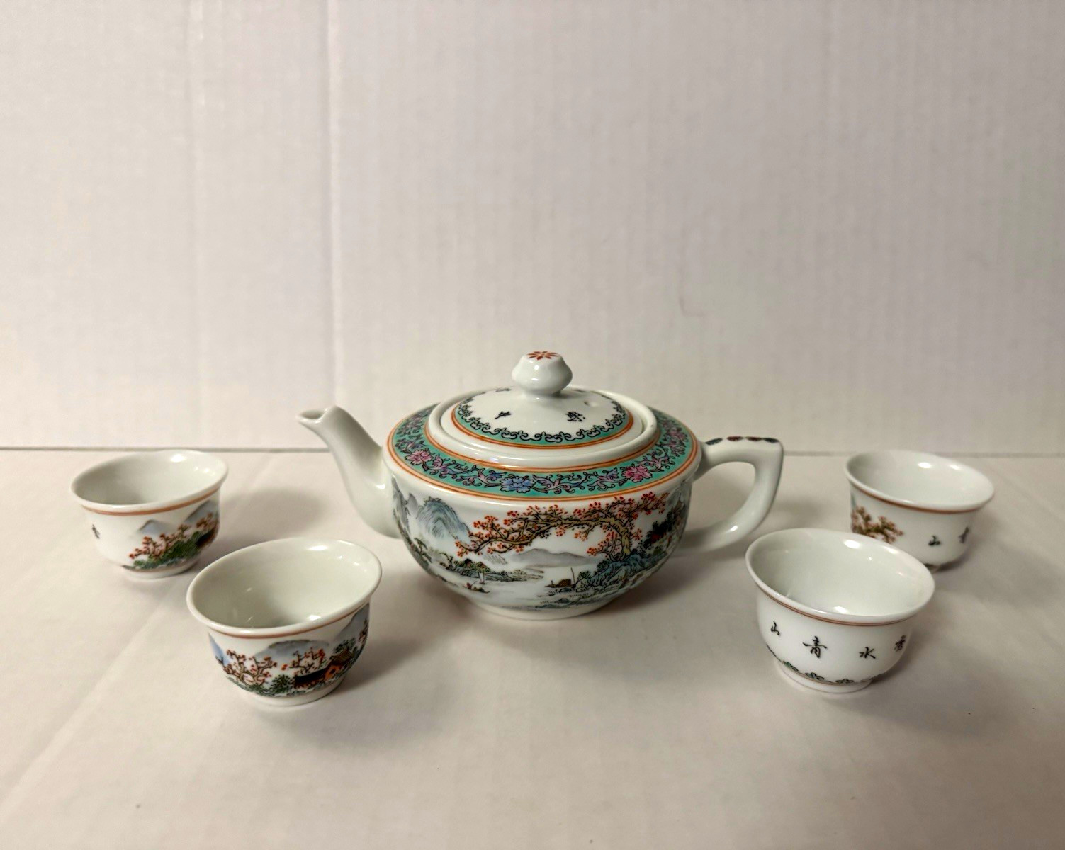 Vintage Chinese Porcelain 5-Piece Miniature Gongfu Tea Set - Ming Shen Zhen Cang