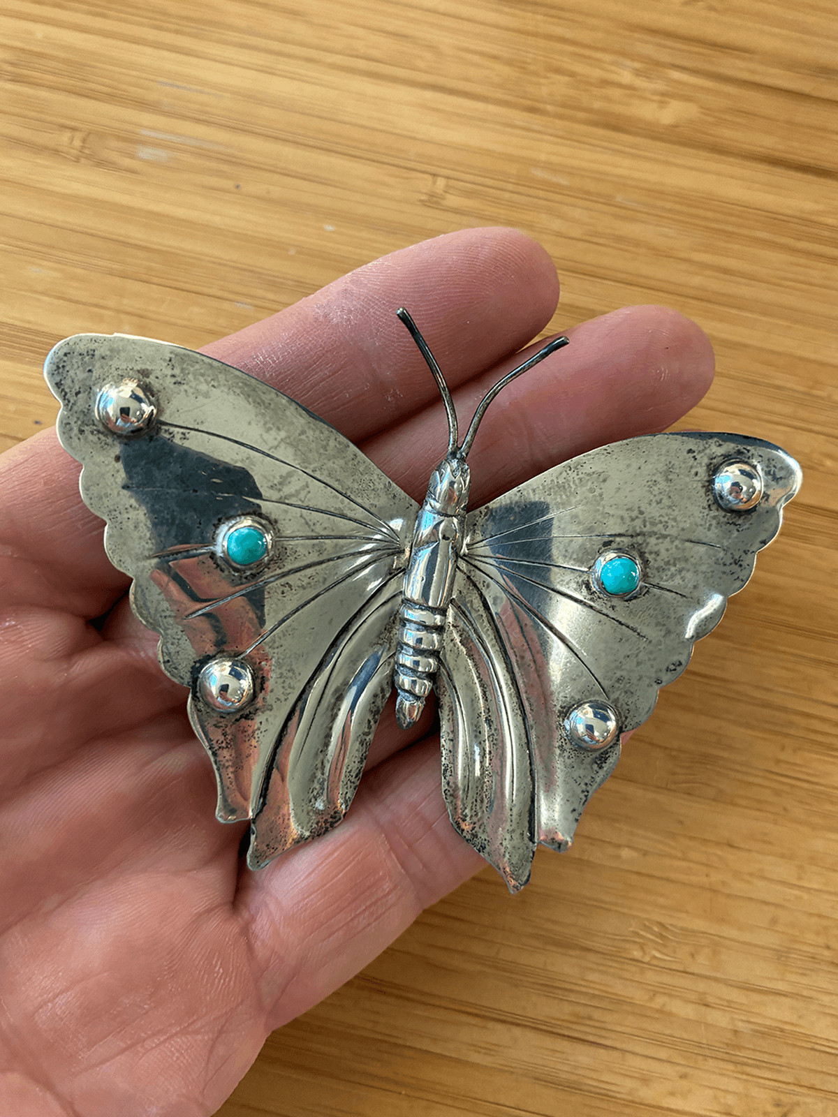 Vintage Taxco C Avila De La Borda Sterling Turquoise Butterfly Pin Brooch