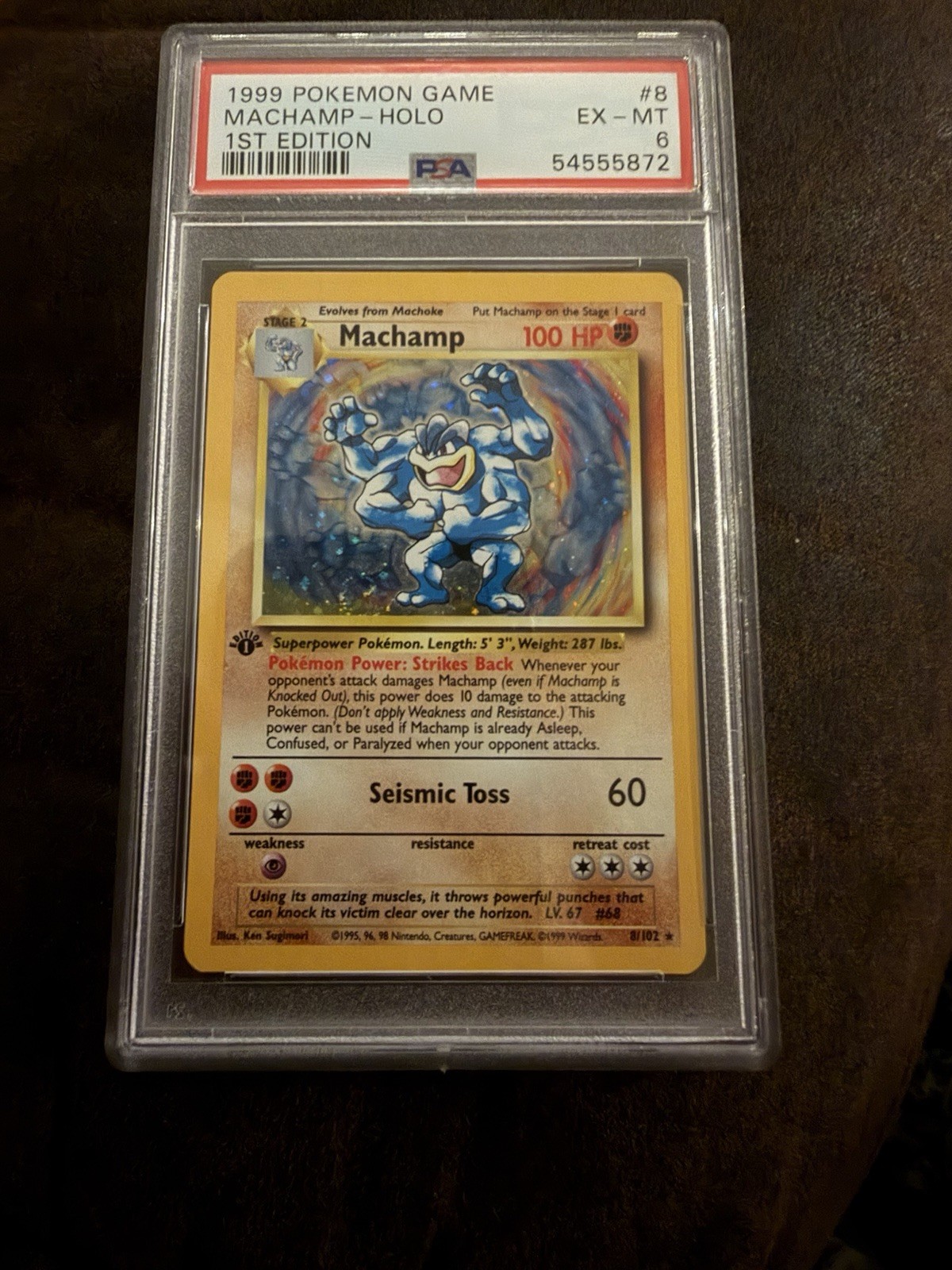 Pokémon Base Set Machamp Holo 1st Edition 1999 PSA 6 Card 8/102 Pokémon Base Set Machamp Holo 1st Edition 1999 PSA 6 Card 8/102