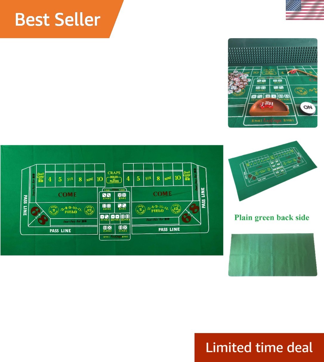 Authentic Las Vegas Style 36" x 72" Craps Layout for Unforgettable Casino Nights