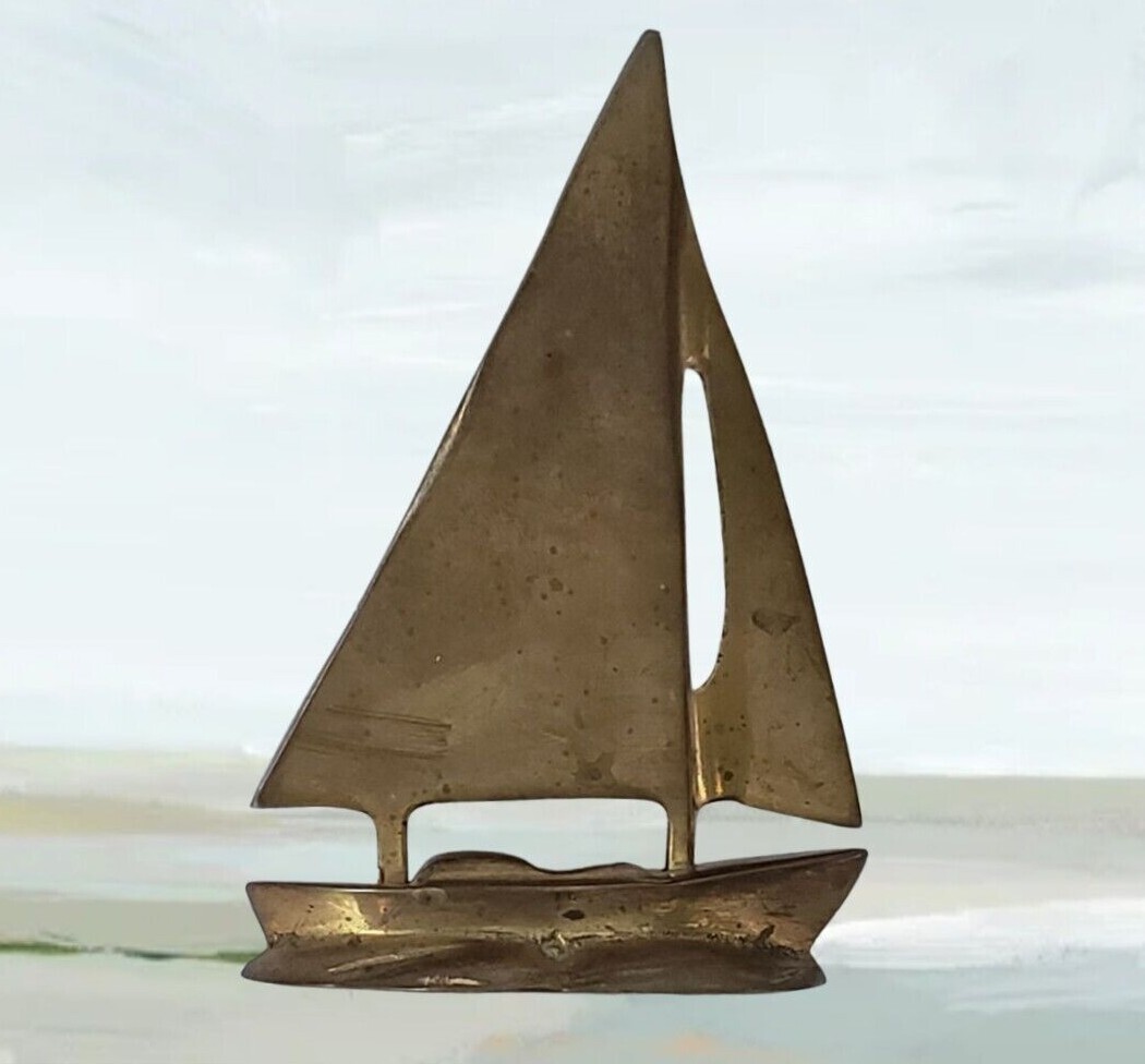 Vintage PFW Miniature 3⅞" Tall Brass Sailboat Made in Taiwan Vintage PFW Miniature 3⅞" Tall Brass Sailboat Made in Taiwan