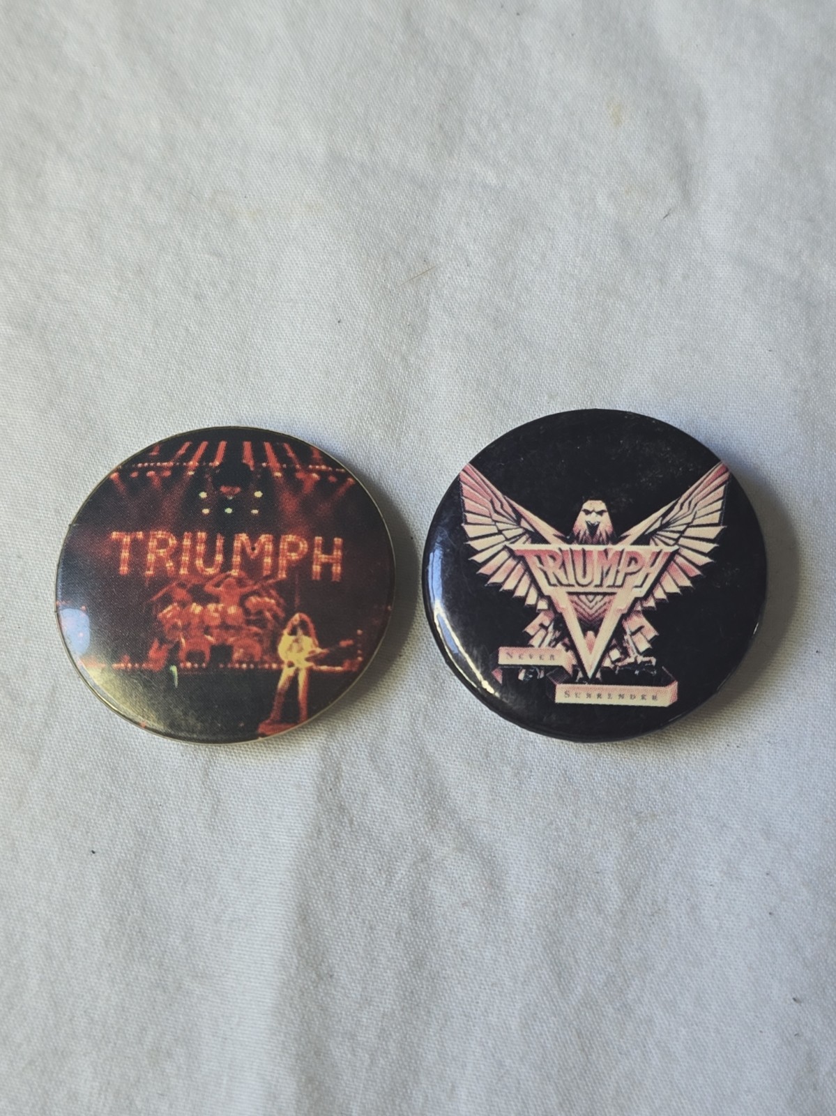 2 TRIUMPH Rock band Pin Vintage 1980s Heavy Metal Pinback Button Badge Original 