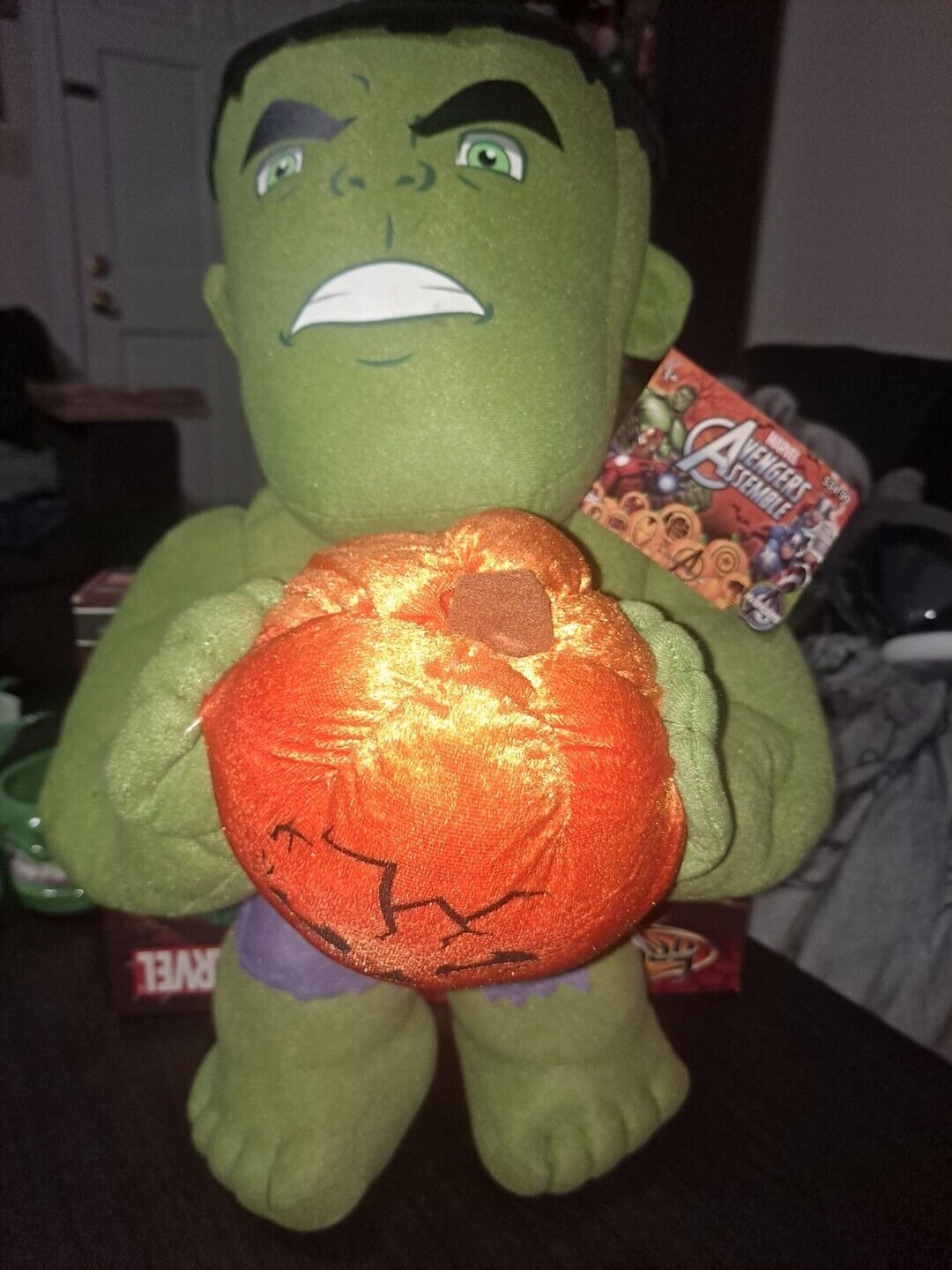 INCREDIBLE HULK HALLOWEEN PLUSHIE WITH PUMPKIN. PRICED TO SELL