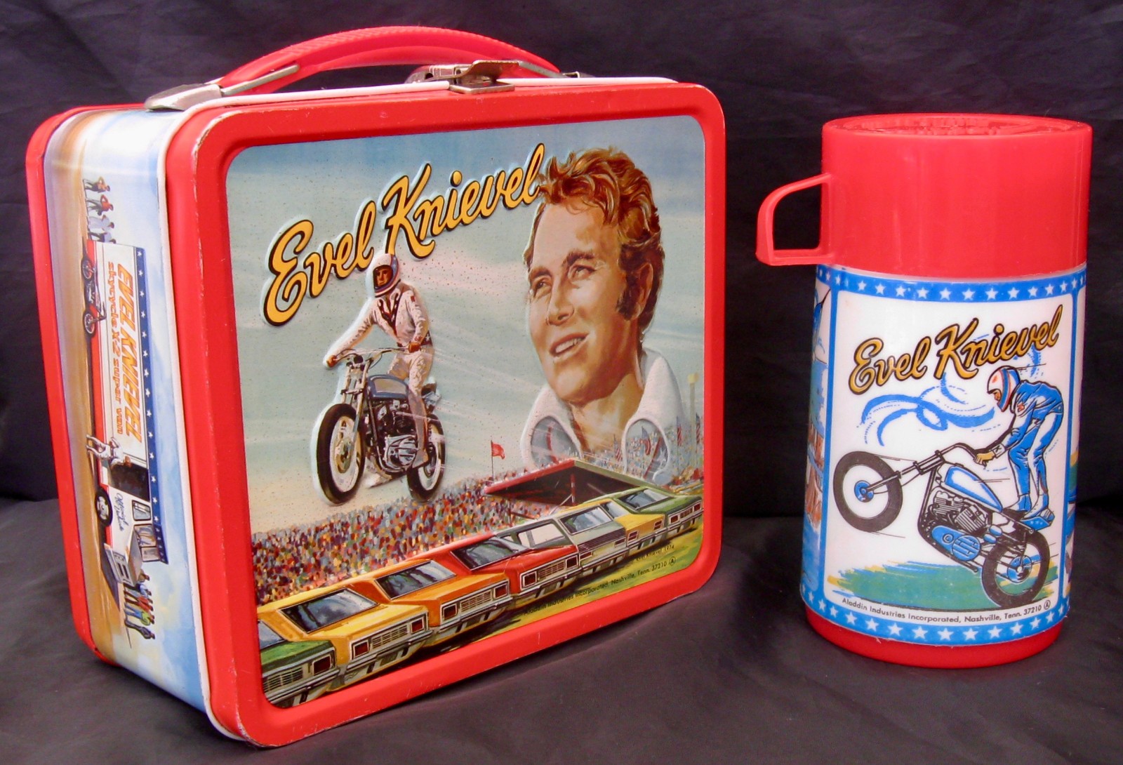 Vintage EVEL KNIEVEL Lunchbox & Thermos - Daredevil (1974) C-8.5/9.0 Minty