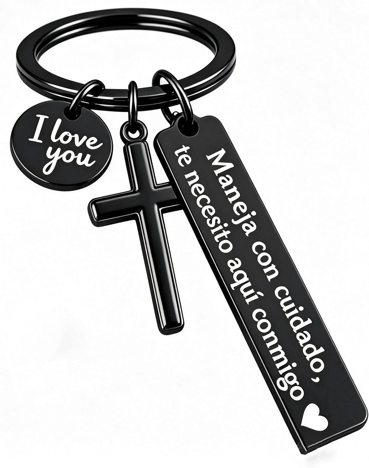 Drive Safe Keychain Stainless Steel with Cross and I Love You Engraving for Men Drive Safe Keychain Stainless Steel with Cross and I Love You Engraving for Men