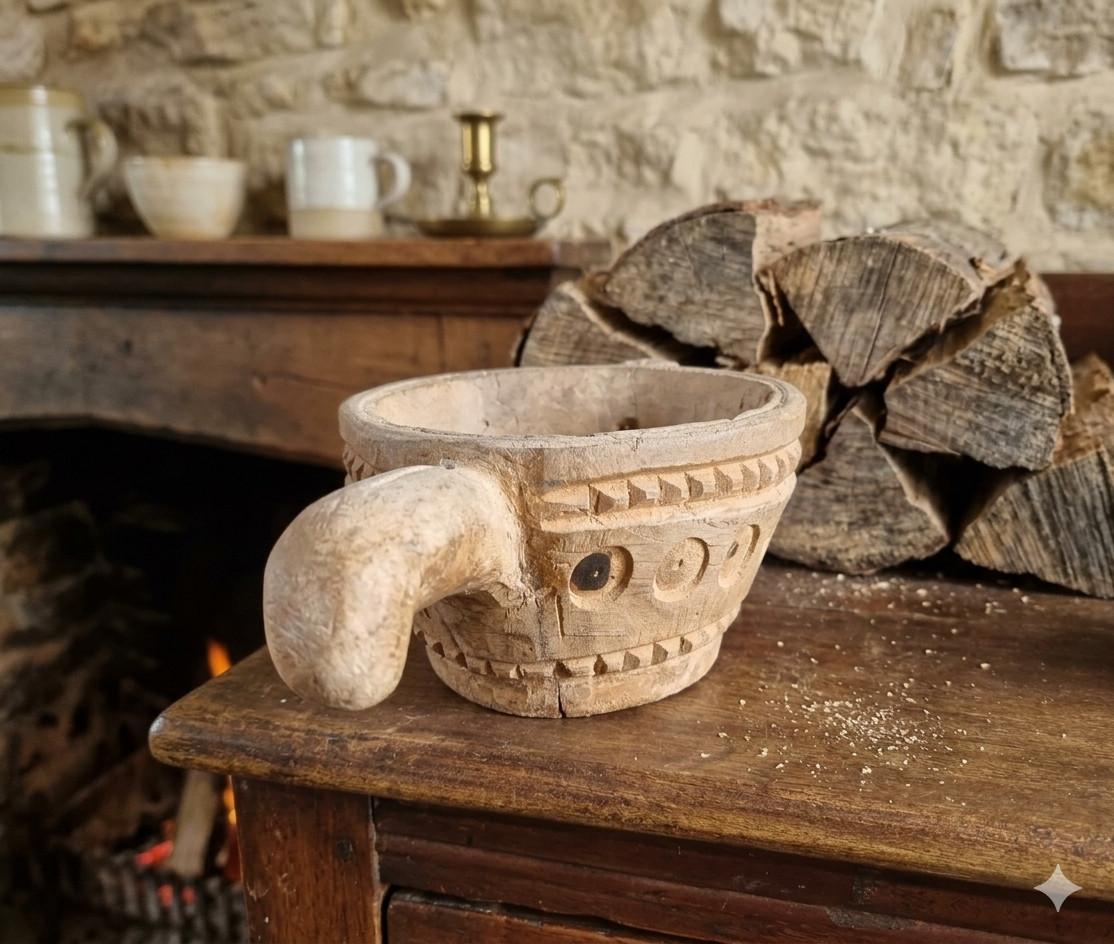 Antique Wooden Bowl Rustic Farmhouse Decor Decorative Table Centerpiece