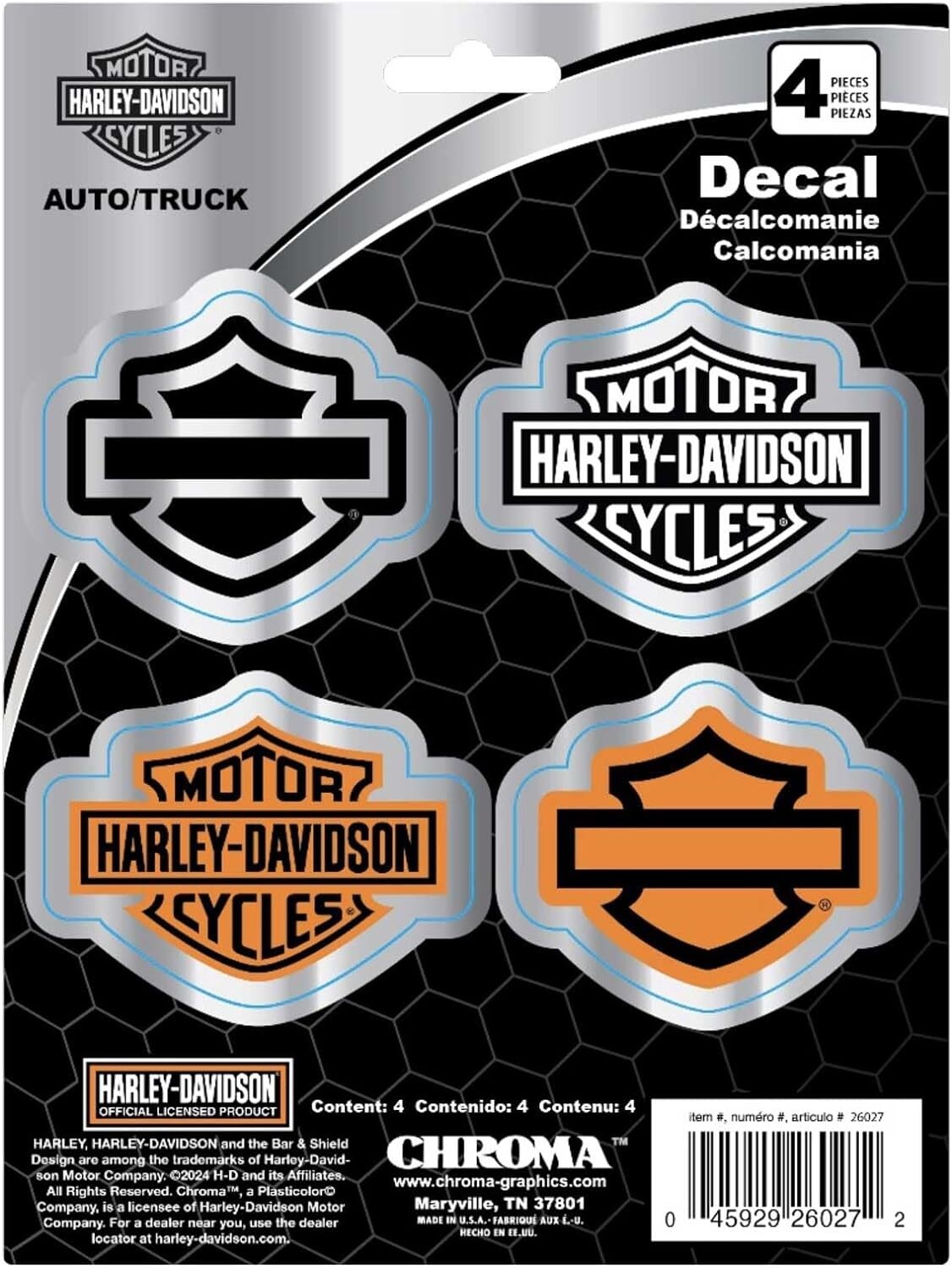 Harley-Davidson Chrome Bar and Shield Decals - 3" x 2", Four Unique Decals Harley-Davidson Chrome Bar and Shield Decals - 3" x 2", Four Unique Decals