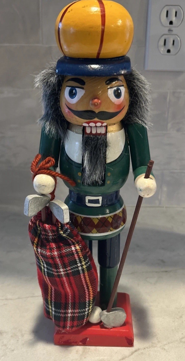 Wooden Nutcracker Scottish Golfer with Clubs 12” Wooden Nutcracker Scottish Golfer with Clubs 12”