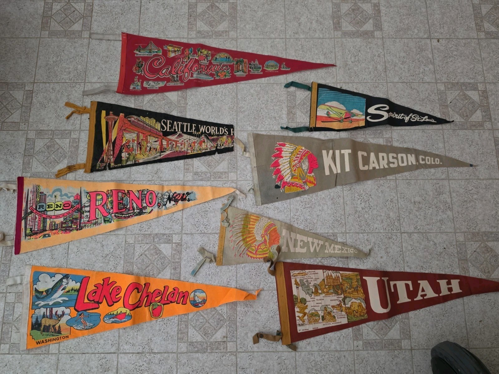 8 Rare Vintage Pennants Reno California St. Louis Seattle Utah New Mexico Colo. 8 Rare Vintage Pennants Reno California St. Louis Seattle Utah New Mexico Colo.