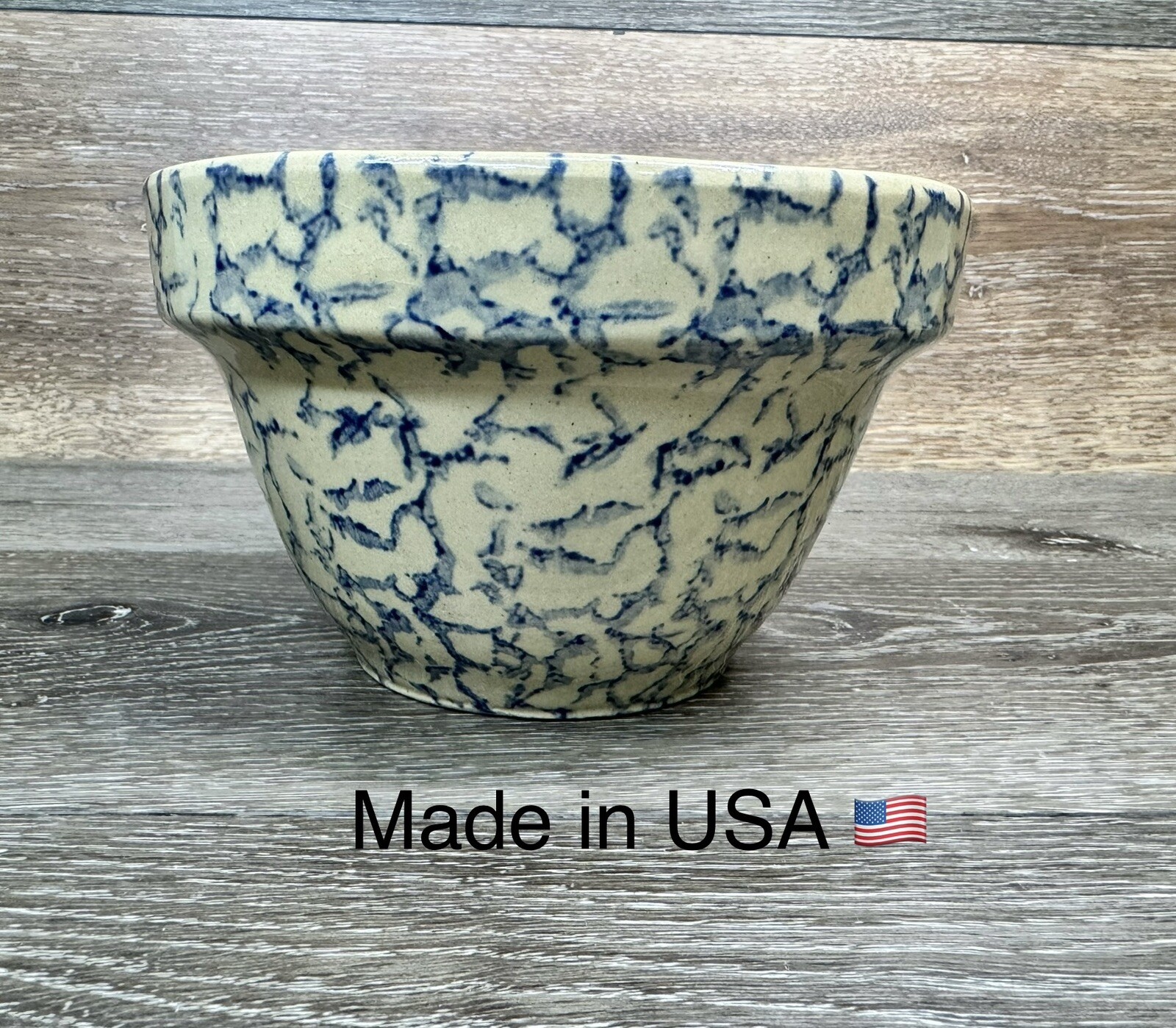Vintage R.R.P. Co. 7.25" Mixing Bowl Blue Spongeware Roseville Ohio USA Vintage R.R.P. Co. 7.25" Mixing Bowl Blue Spongeware Roseville Ohio USA