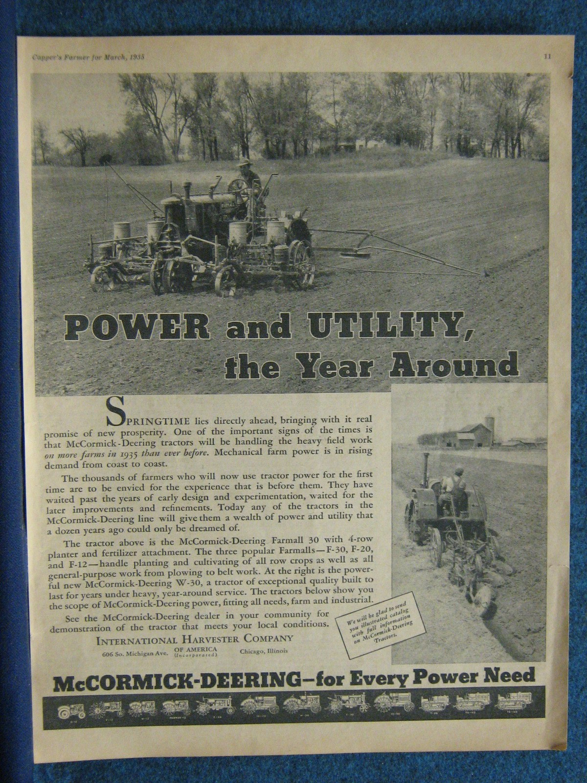 1935 McCormick-Deering Farmall 30 & W-30 Tractors In Field Planting & Plowing-Ad