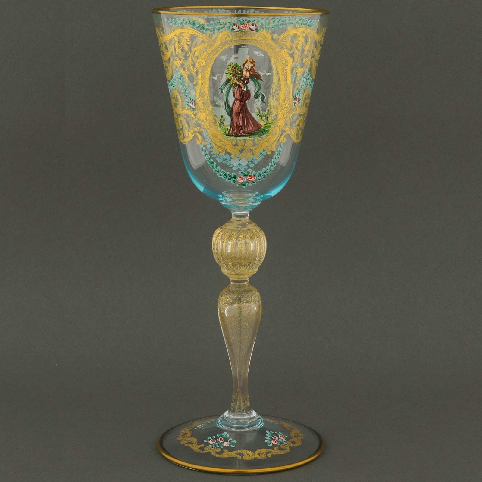 GlassOfVenice Vintage Salviati Murano Glass Wine Glass with Gold Leaf and Floral GlassOfVenice Vintage Salviati Murano Glass Wine Glass with Gold Leaf and Floral