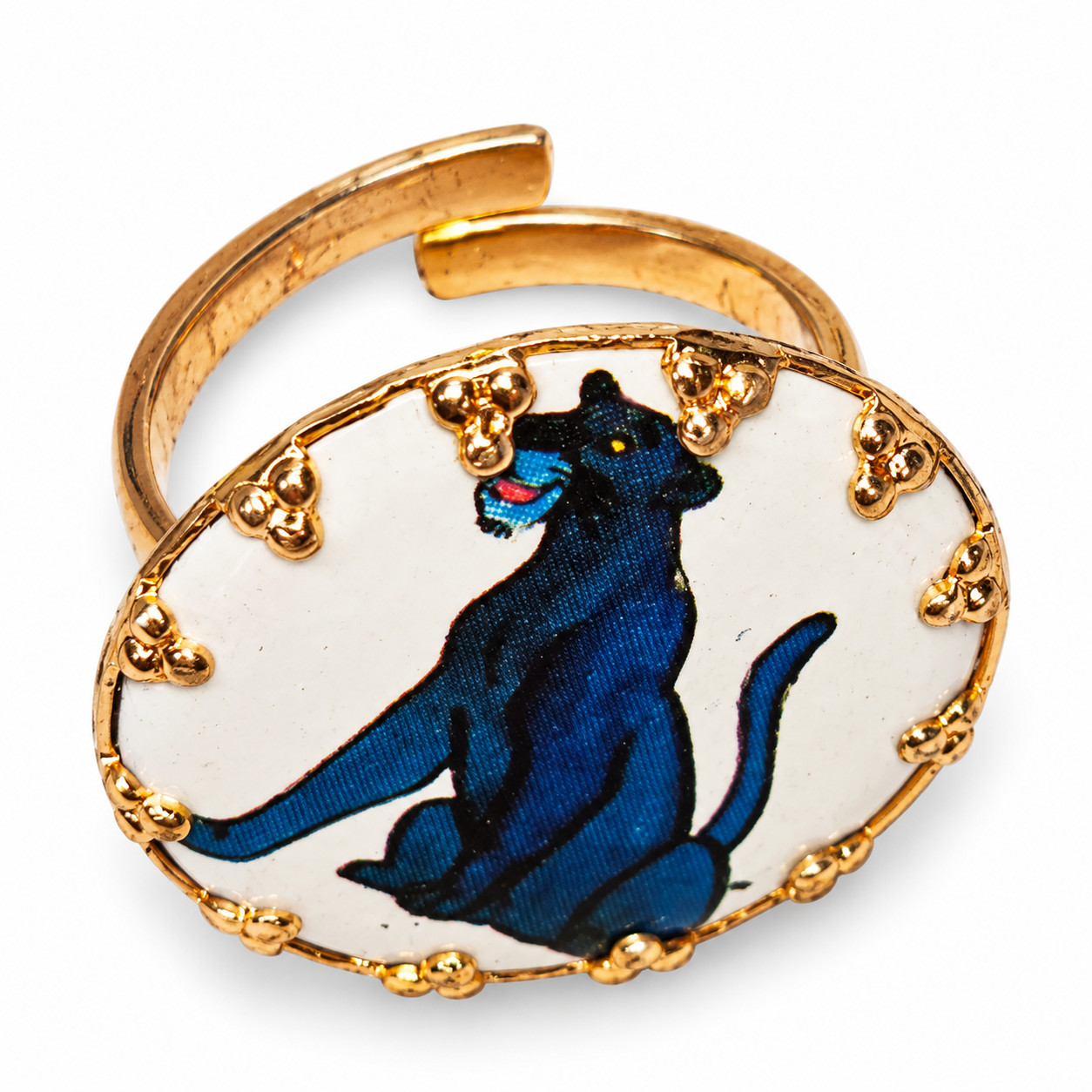 Vintage Disney Jungle Book Bagheera Adjustable Gold Tone Character Ring 1970s Vintage Disney Jungle Book Bagheera Adjustable Gold Tone Character Ring 1970s