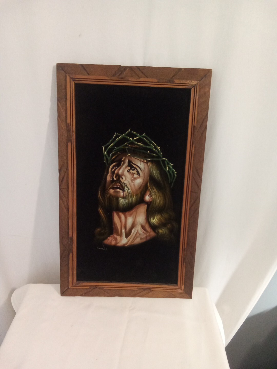 Vintage JESUS PRAYING Black Velvet Oil Painting, Signed, Framed , 23” X 14” Vintage JESUS PRAYING Black Velvet Oil Painting, Signed, Framed , 23” X 14”