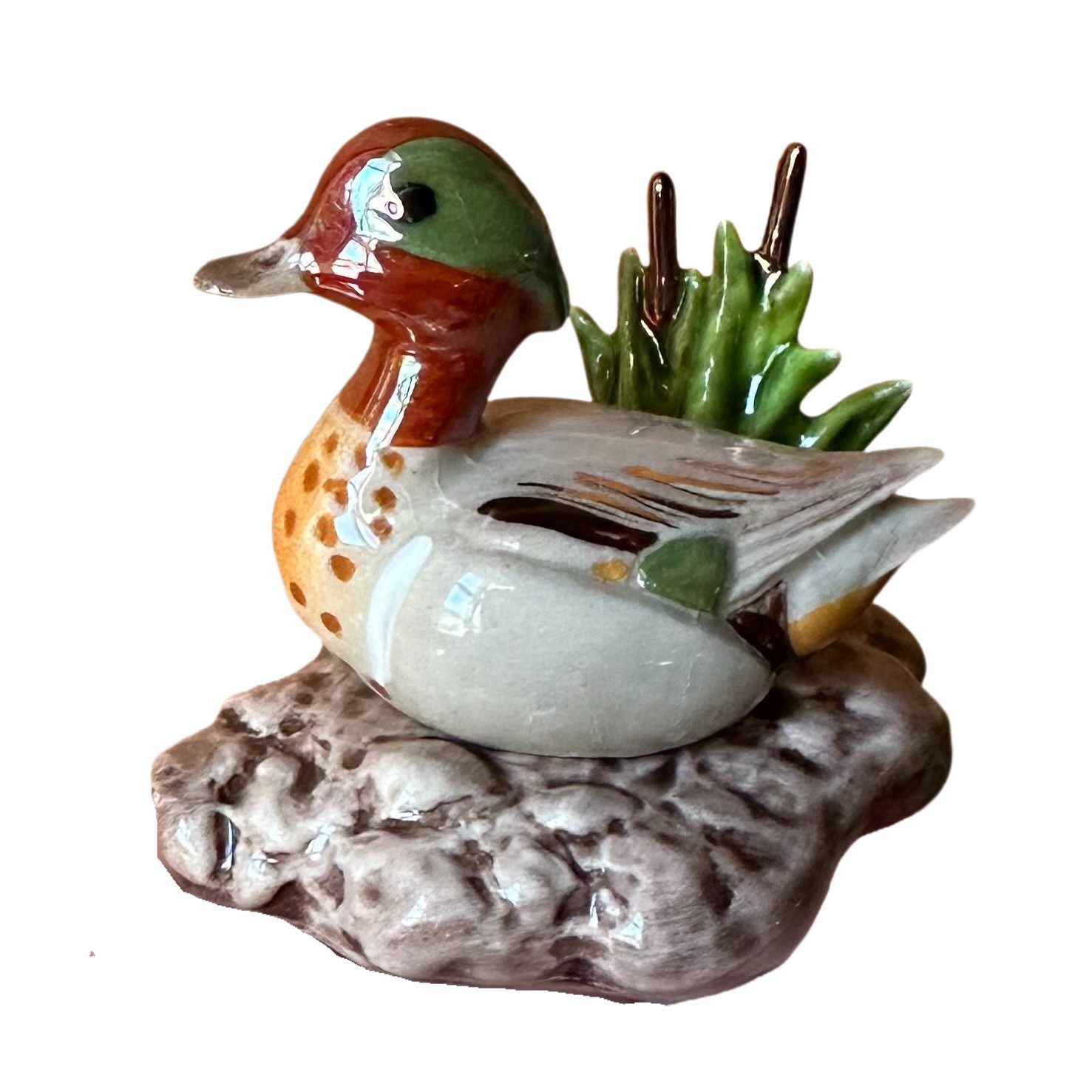 Vtg Hagen Renaker Mallard Duck Glossy Gold Figurine Reed Base Signed HR Bird Vtg Hagen Renaker Mallard Duck Glossy Gold Figurine Reed Base Signed HR Bird
