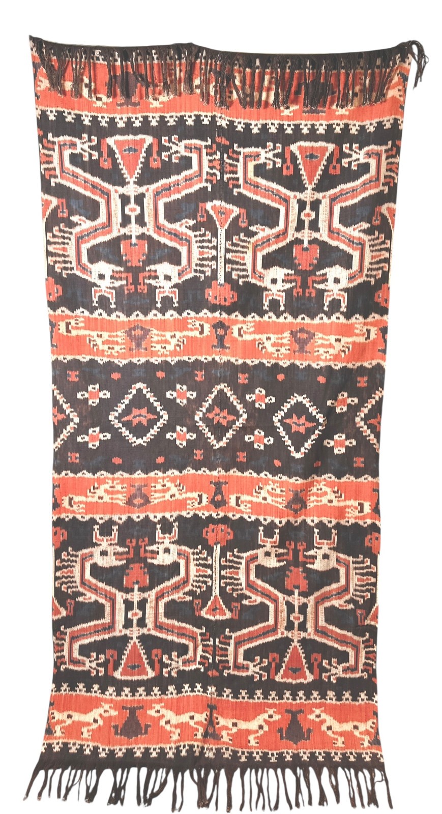 Fine Vintage East Sumba Indonesia Hinggi Ikat Winged Naga Dragon Textile 97" L