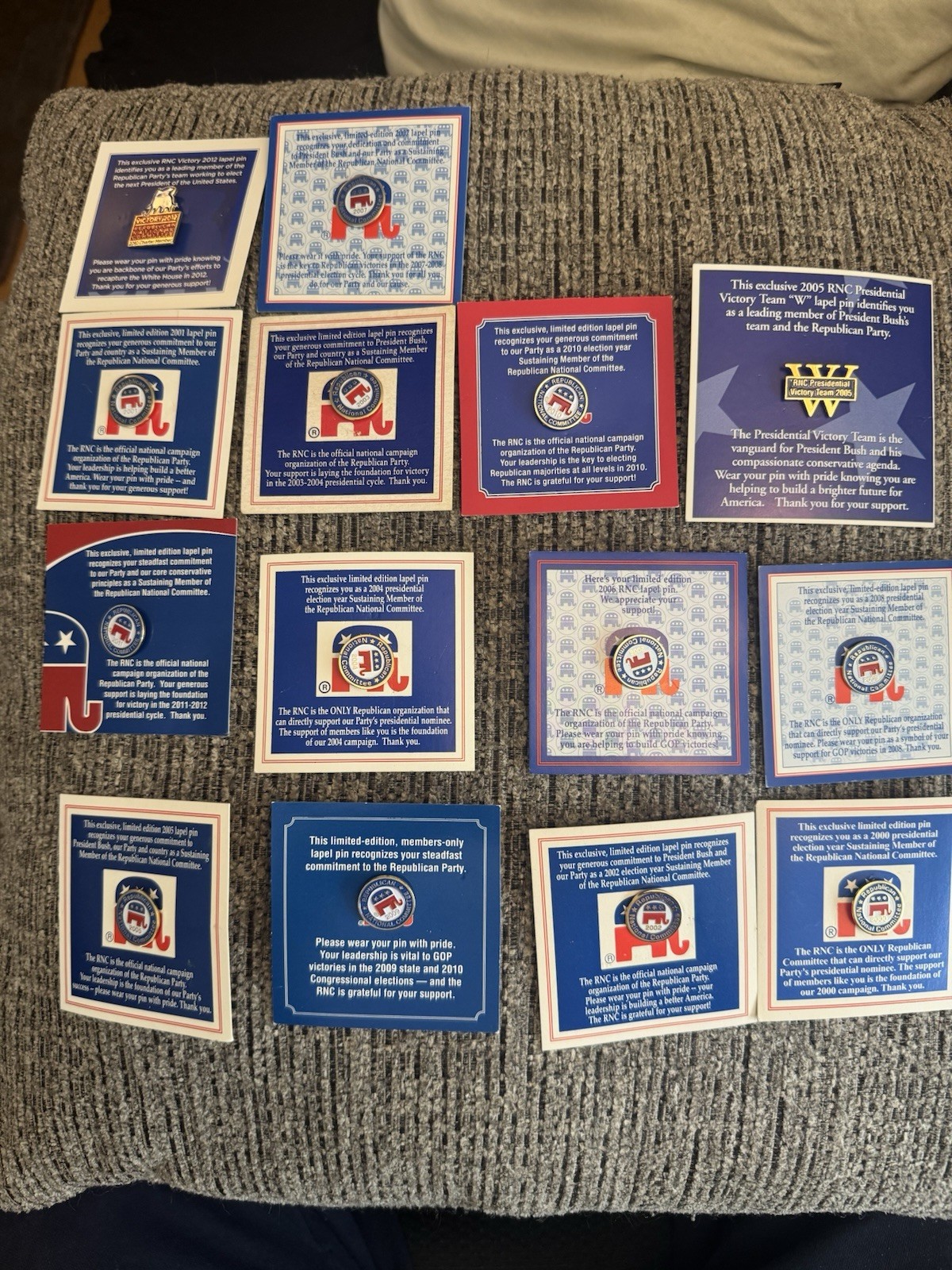 14 Republican National Committee, Republican Party, & Victory Team Pins On Cards 14 Republican National Committee, Republican Party, & Victory Team Pins On Cards