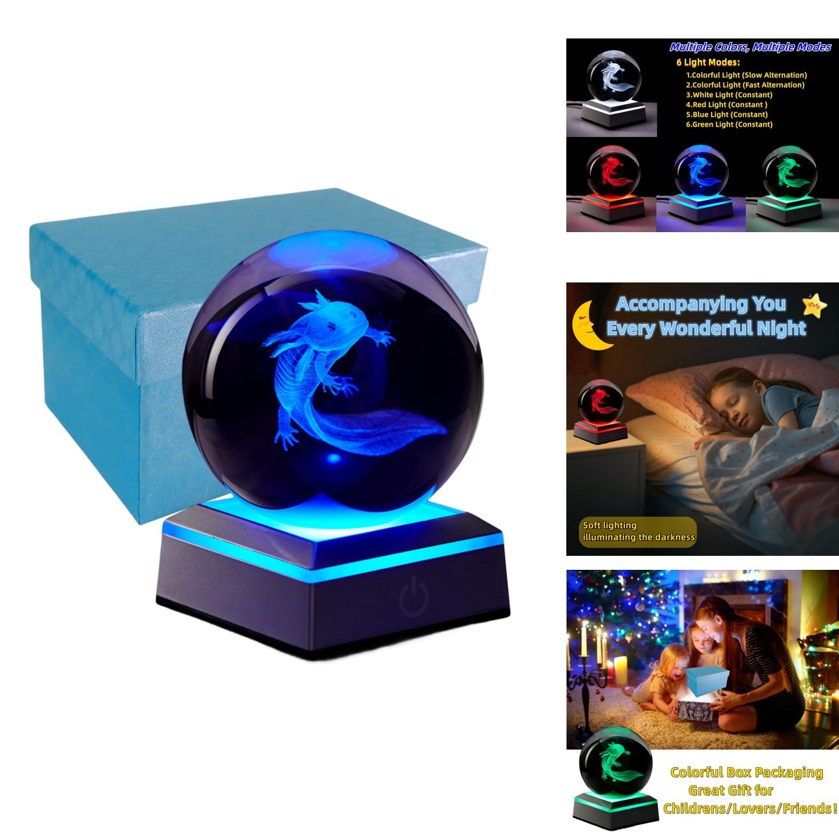 Conalisk 3D Axolotl Crystal Ball Night Light 3.15 Inch LED Base Axolotl-C Conalisk 3D Axolotl Crystal Ball Night Light 3.15 Inch LED Base Axolotl-C