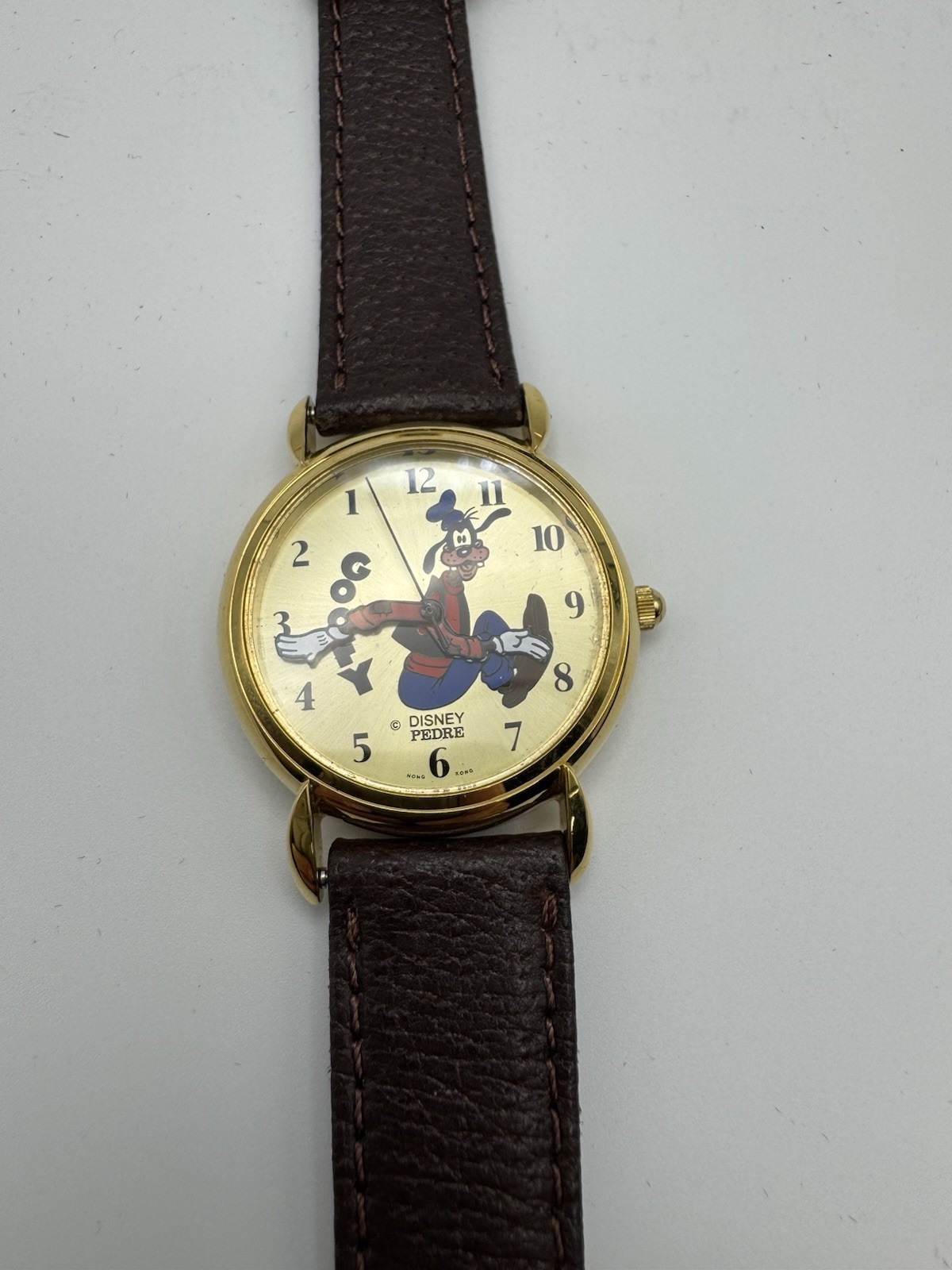 DISNEY GOOFY PEDRE BACKWARDS WATCH NEW In Box Gold Black Band Vintage DISNEY GOOFY PEDRE BACKWARDS WATCH NEW In Box Gold Black Band Vintage