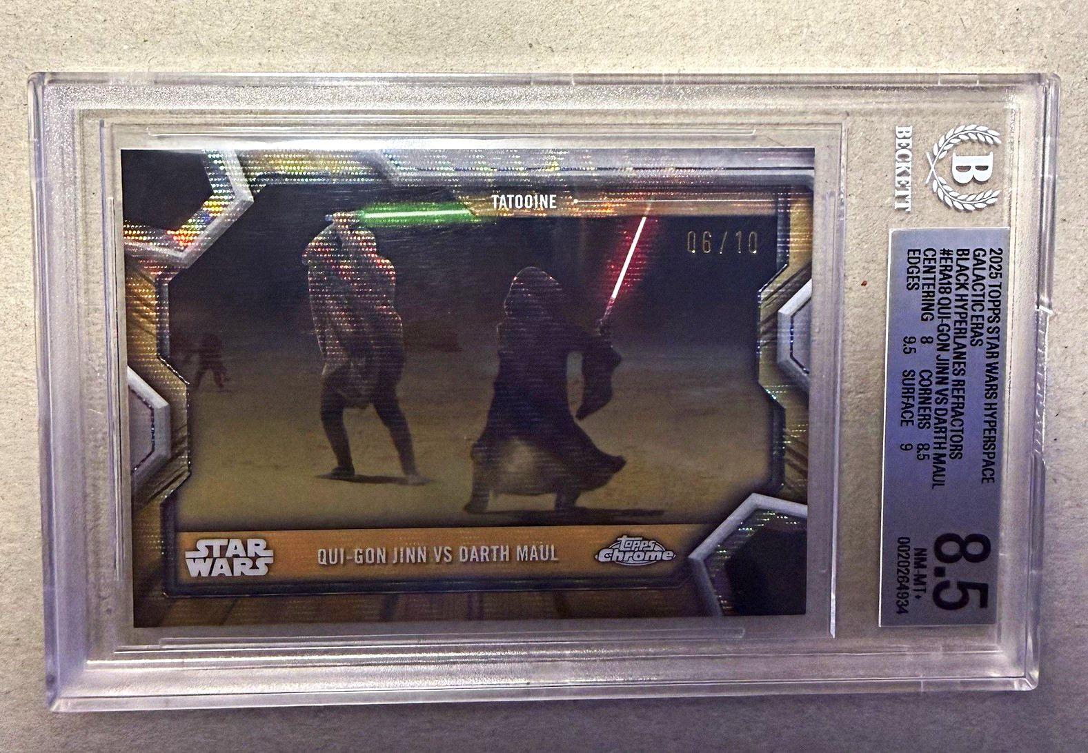 2025 Topps Star Wars Hyperspace ERA-18 Qui-Gon vs Darth Maul Black /10 BGS 8.5 2025 Topps Star Wars Hyperspace ERA-18 Qui-Gon vs Darth Maul Black /10 BGS 8.5