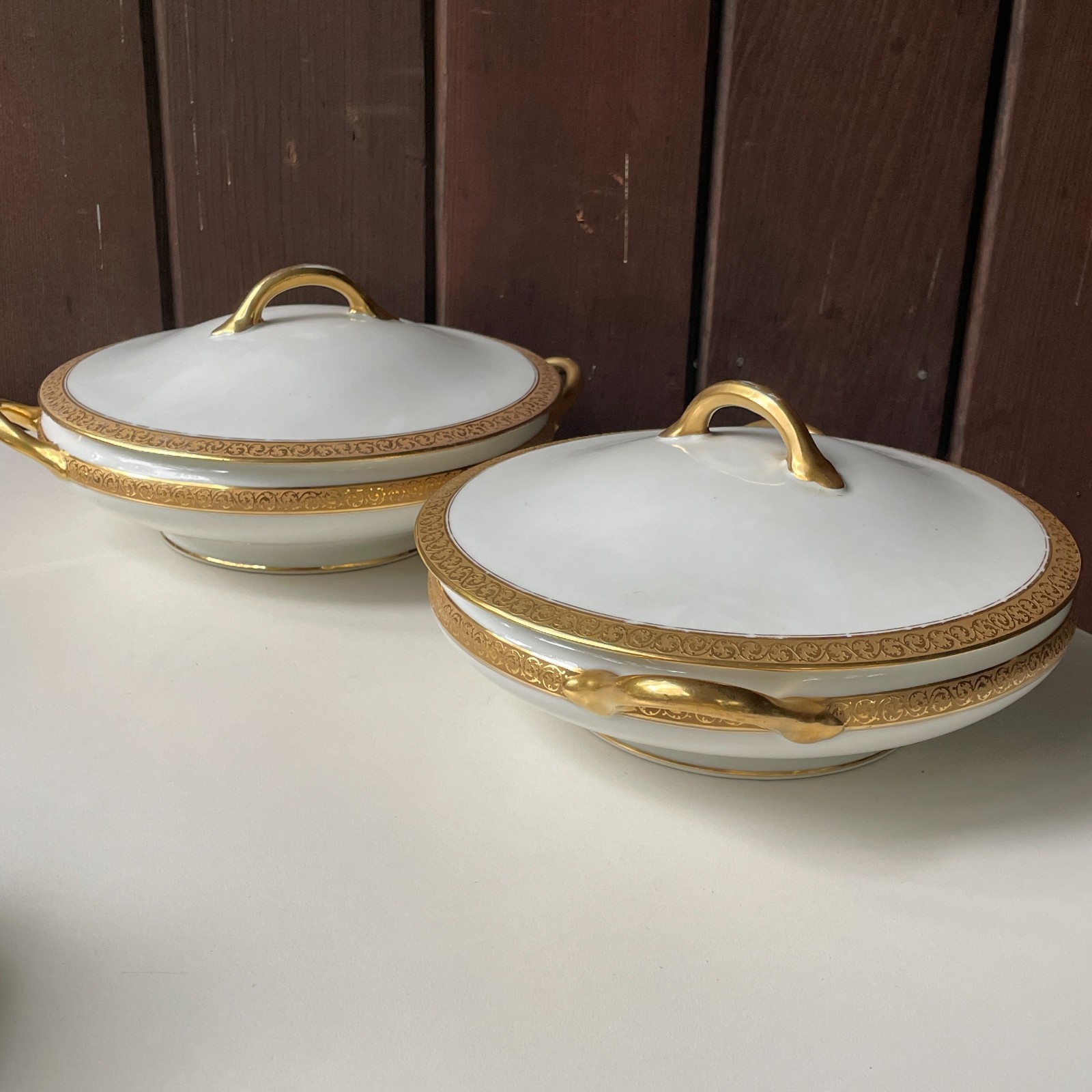 Pair Antique Tureens Charles Field Haviland GDA Limoges Covered Round Dishes