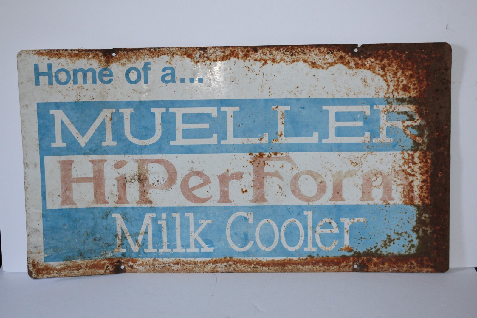 ORIGINAL VINTAGE Mueller Milk Cooler tin metal advertising store sign 26 x 14 ORIGINAL VINTAGE Mueller Milk Cooler tin metal advertising store sign 26 x 14