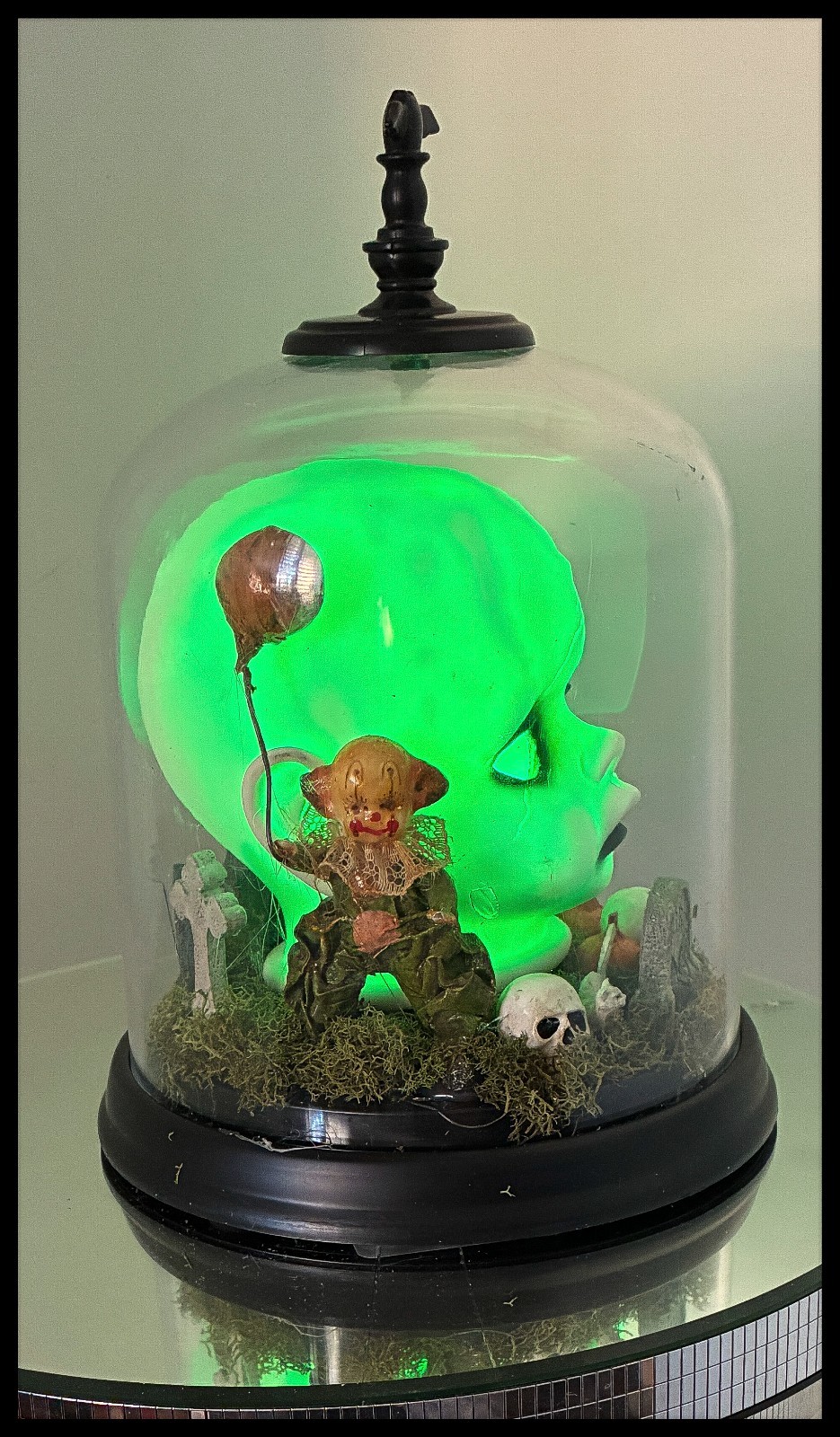 Halloween Cemetery Cloche • Gothic 6” Graveyard Display with Glowing Green Eyes Halloween Cemetery Cloche • Gothic 6” Graveyard Display with Glowing Green Eyes