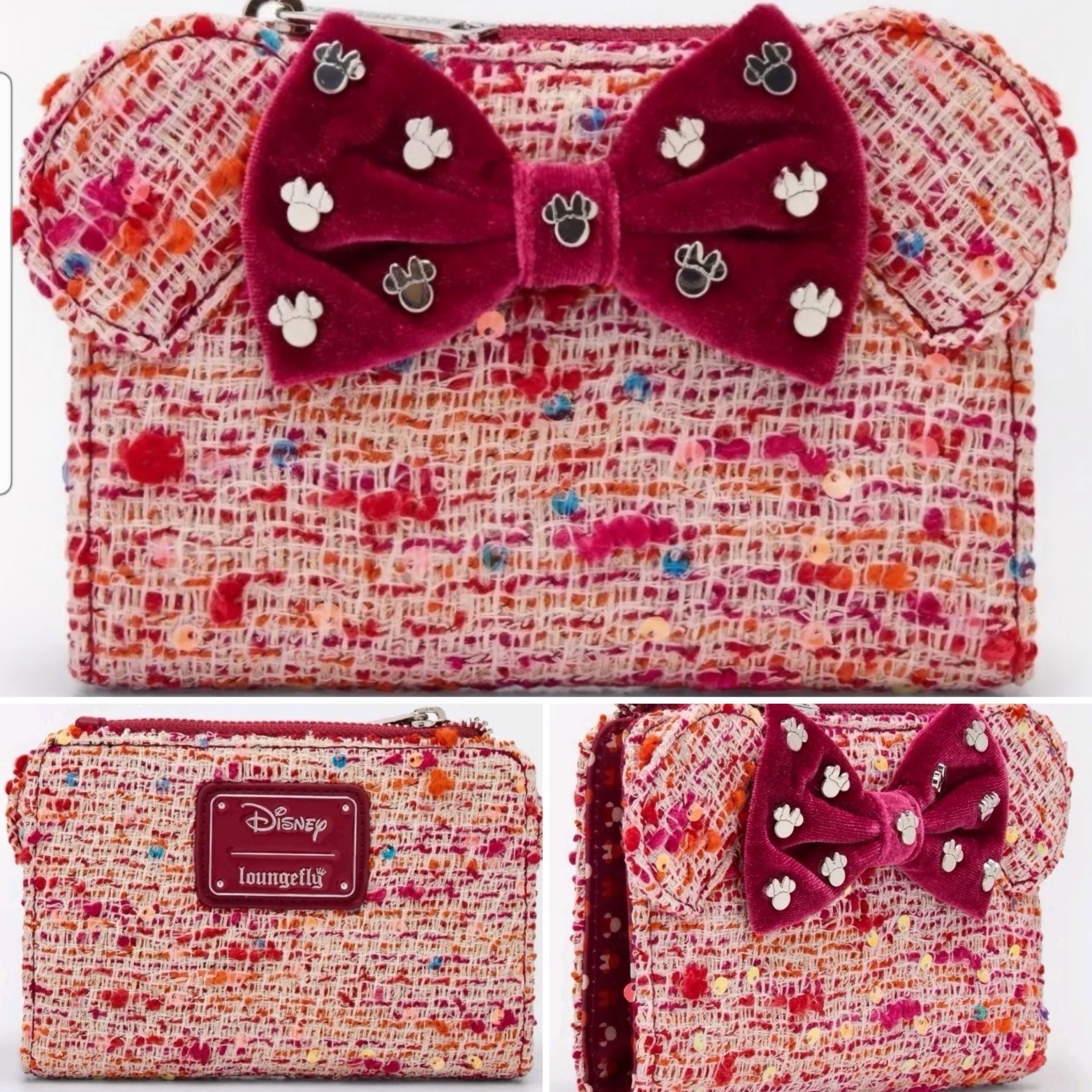 NWT Loungefly Disney Minnie Mouse Raspberry Boucle Cosplay Bow Wallet NEW NWT Loungefly Disney Minnie Mouse Raspberry Boucle Cosplay Bow Wallet NEW