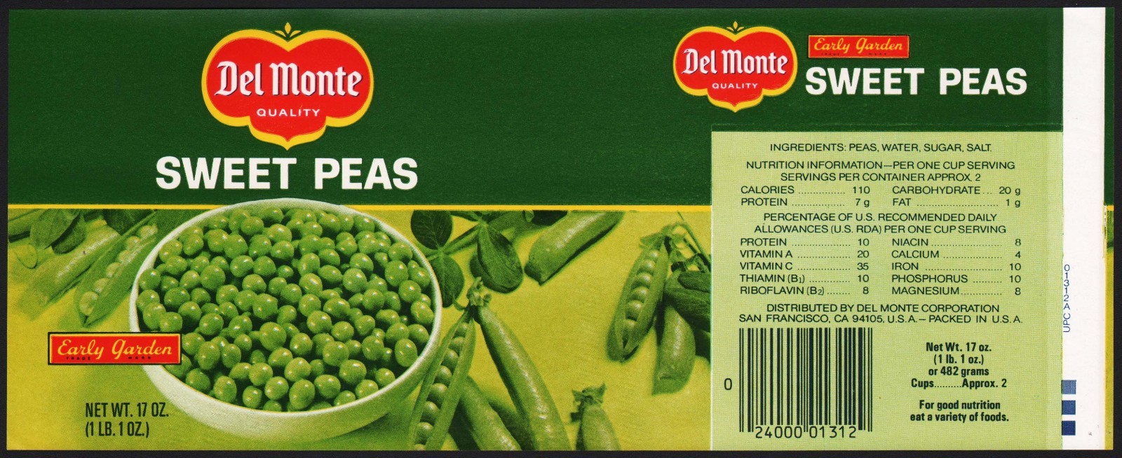 Vintage label DEL MONTE Sweet Peas #1 San Francisco California unused n-mint+ Vintage label DEL MONTE Sweet Peas #1 San Francisco California unused n-mint+