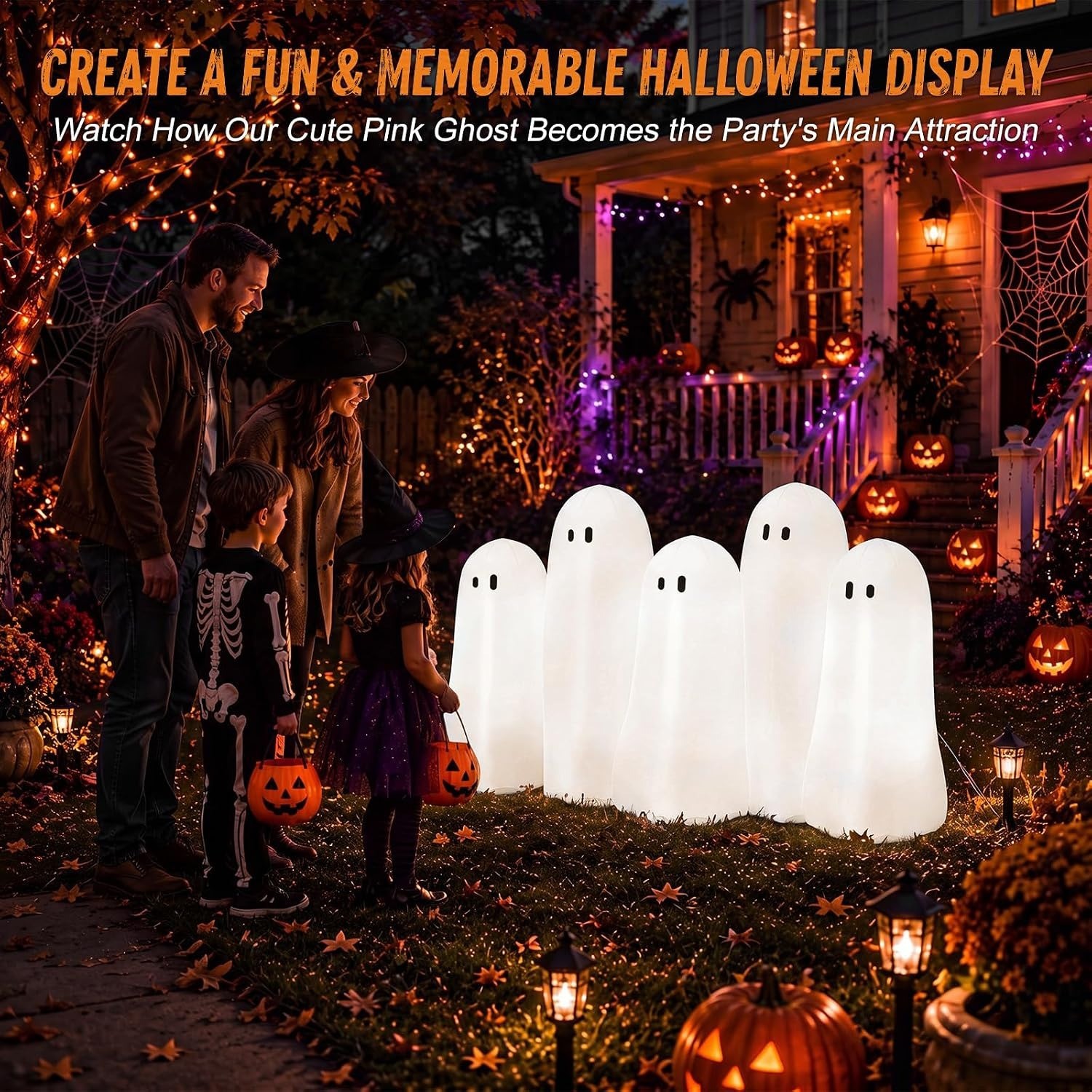 Motionchic 7ft Halloween Inflatable Ghost Family LED Outdoor Decor 