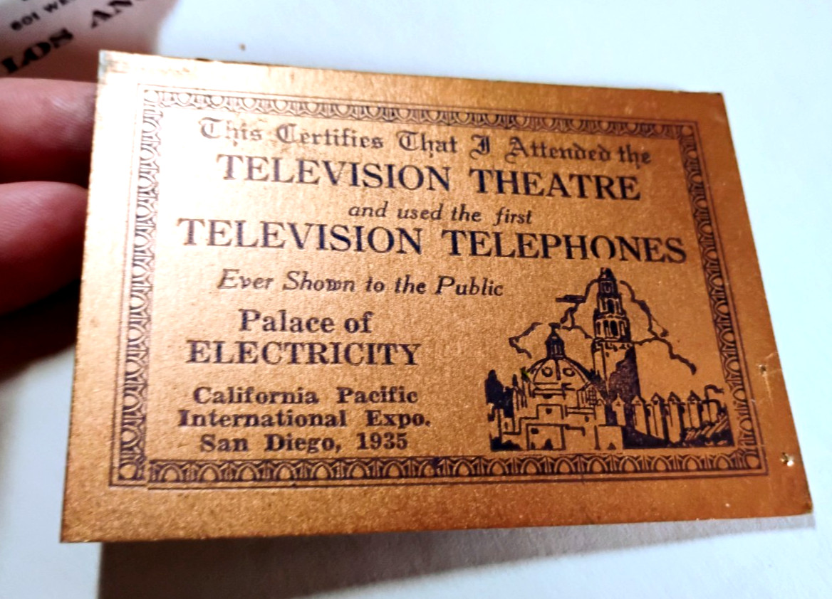 1935 California Pacific Int'l Expo Souvenir  1ST EVER TELEVISION TELEPHONES Card