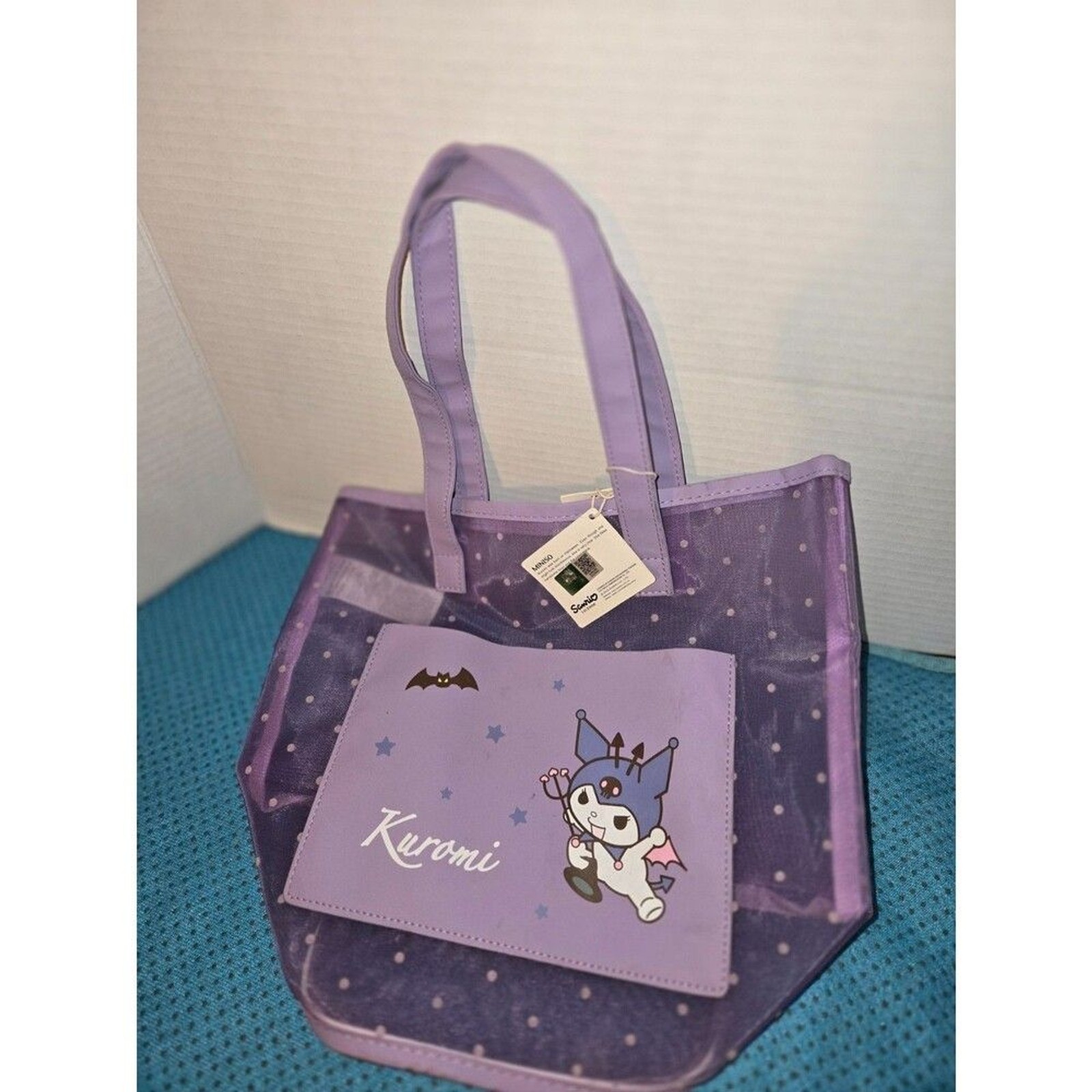 Sanrio Kuromi Mesh Tote bucket Bag purple kawaii Sanrio Kuromi Mesh Tote bucket Bag purple kawaii