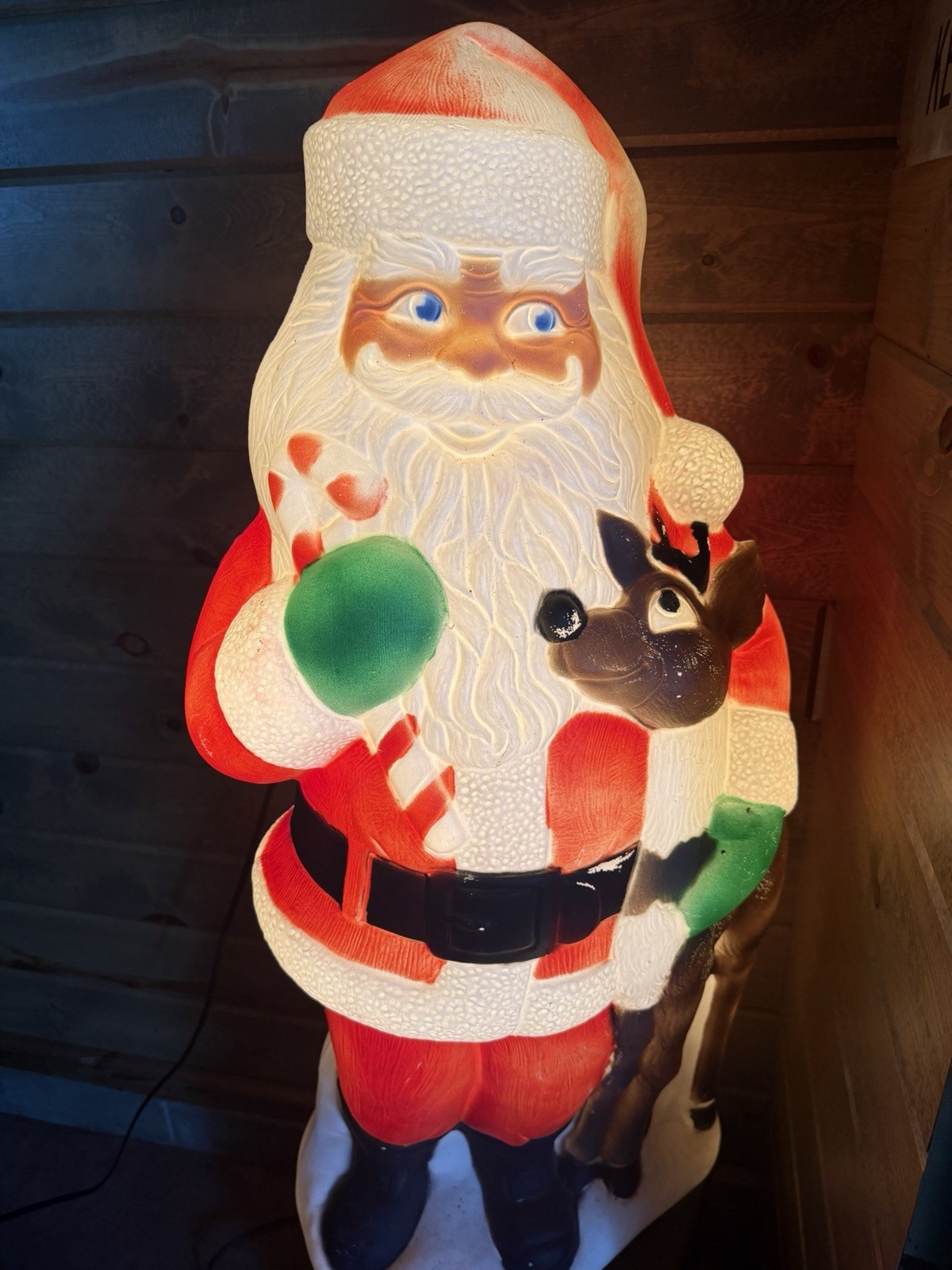 Vtg 2000 TPI 40" Santa & Reindeer Blow Mold Works Vtg 2000 TPI 40" Santa & Reindeer Blow Mold Works