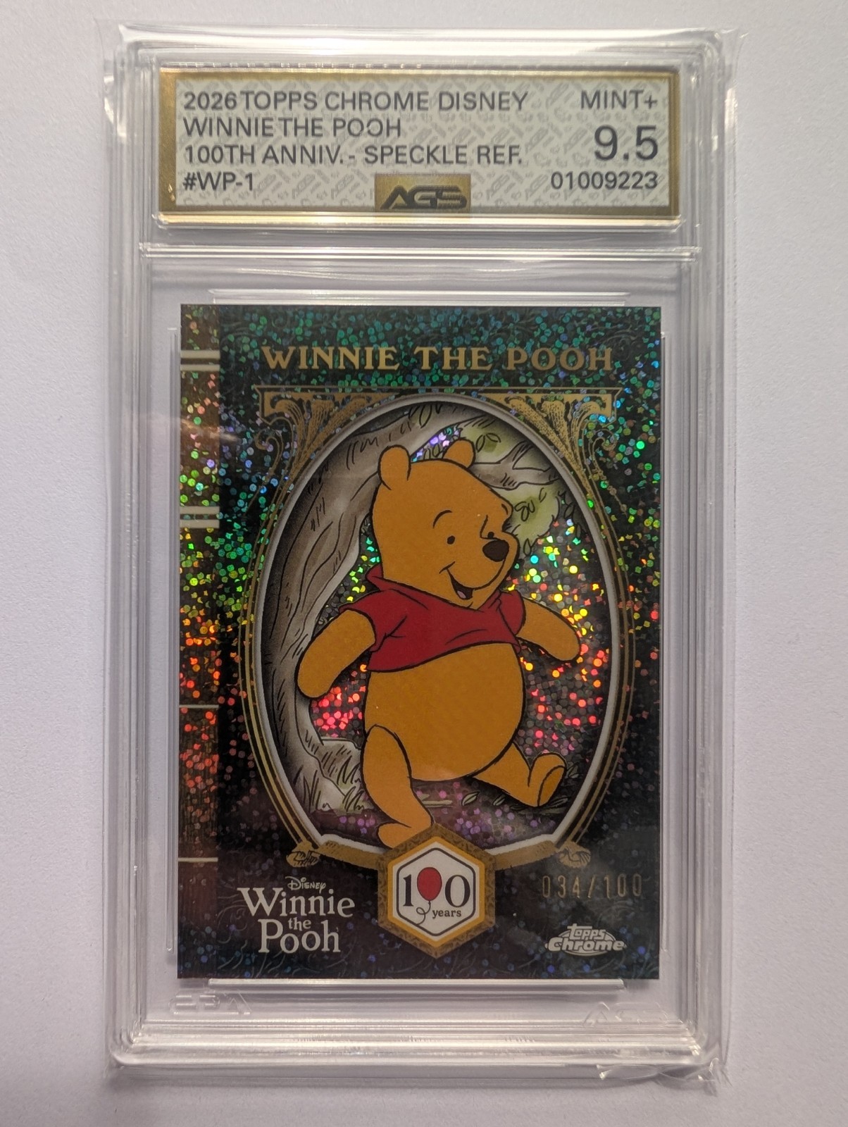 2026 Topps Chrome Disney Winnie the Pooh Speckle Refractor #WP-1 034/100 9.5 2026 Topps Chrome Disney Winnie the Pooh Speckle Refractor #WP-1 034/100 9.5