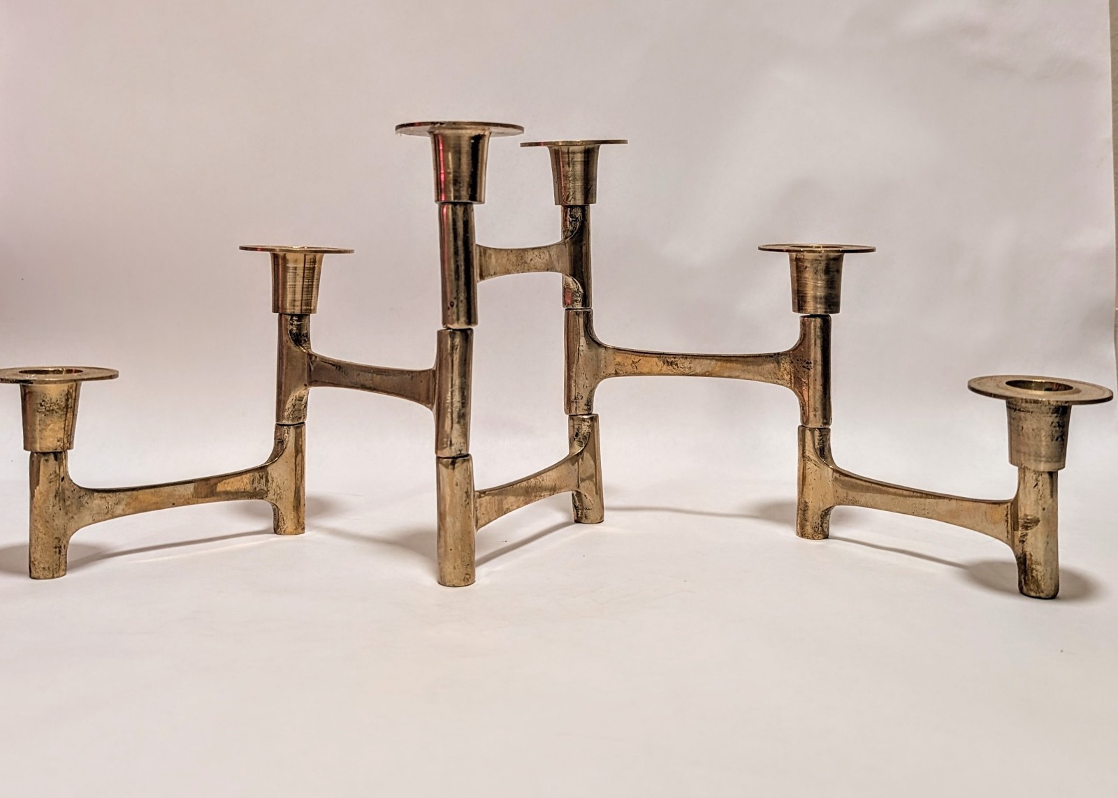Vintage Danish Mid Century Modern Articulated Brass 6 Candle Stick Holder Vintage Danish Mid Century Modern Articulated Brass 6 Candle Stick Holder