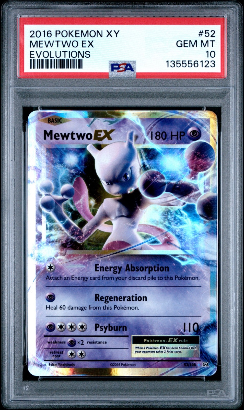Psa 10 Mewtwo Ex #52 52/108 Evolutions 2016 Pokémon Gem Mint