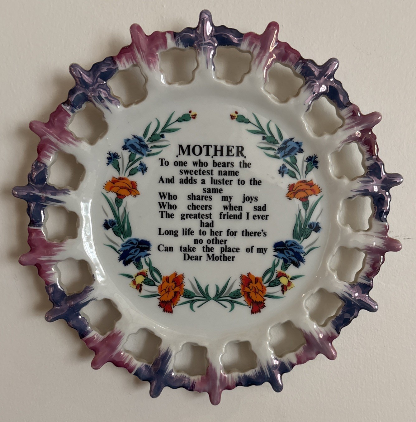 Vintage Mother Poem Decorative Plate Wall Hanging Vintage Mother Poem Decorative Plate Wall Hanging