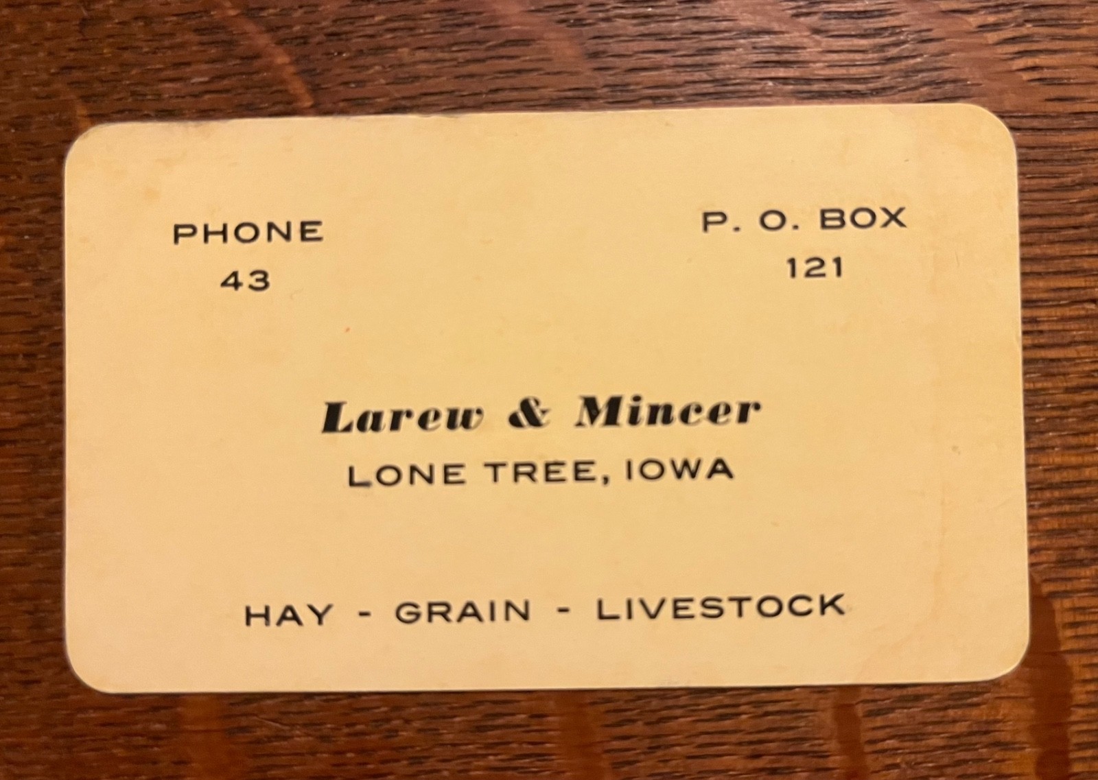 Vintage 1950's Business Card~ Lone Tree Iowa, "Lares & Mincer" Vintage 1950's Business Card~ Lone Tree Iowa, "Lares & Mincer"
