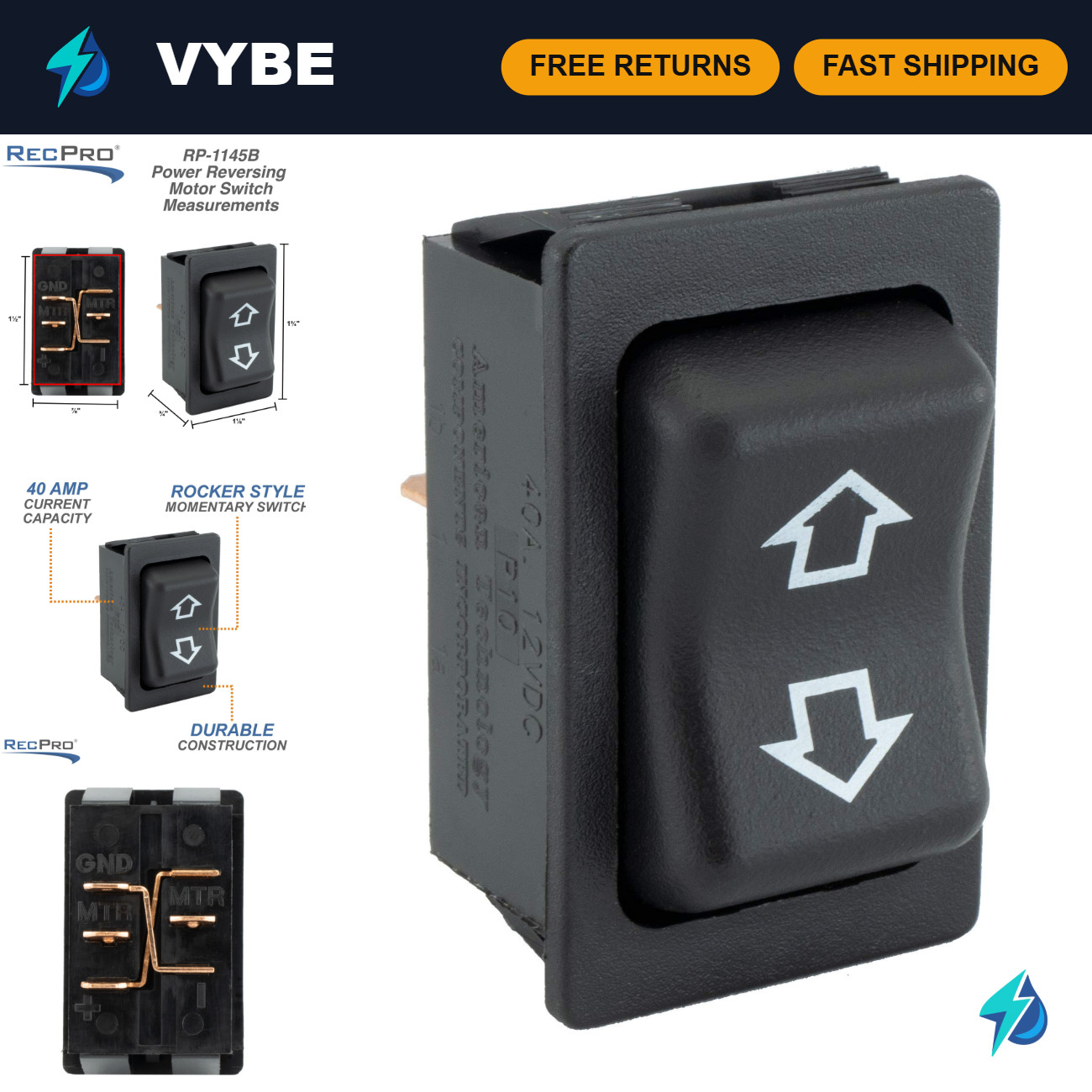 RecPro RV 40 AMP Power Reversing Motor Closed Circuit Switch for Awnings or Slid RecPro RV 40 AMP Power Reversing Motor Closed Circuit Switch for Awnings or Slid