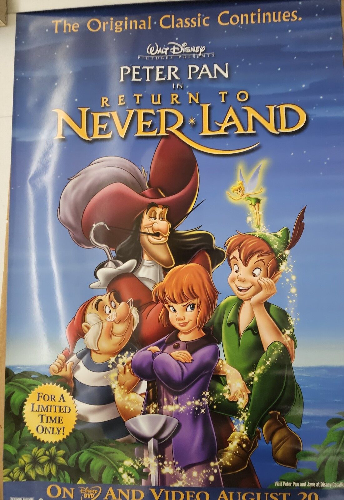 Disney's Peter Pay Return to neverland 26 x 39.75 DVD poster