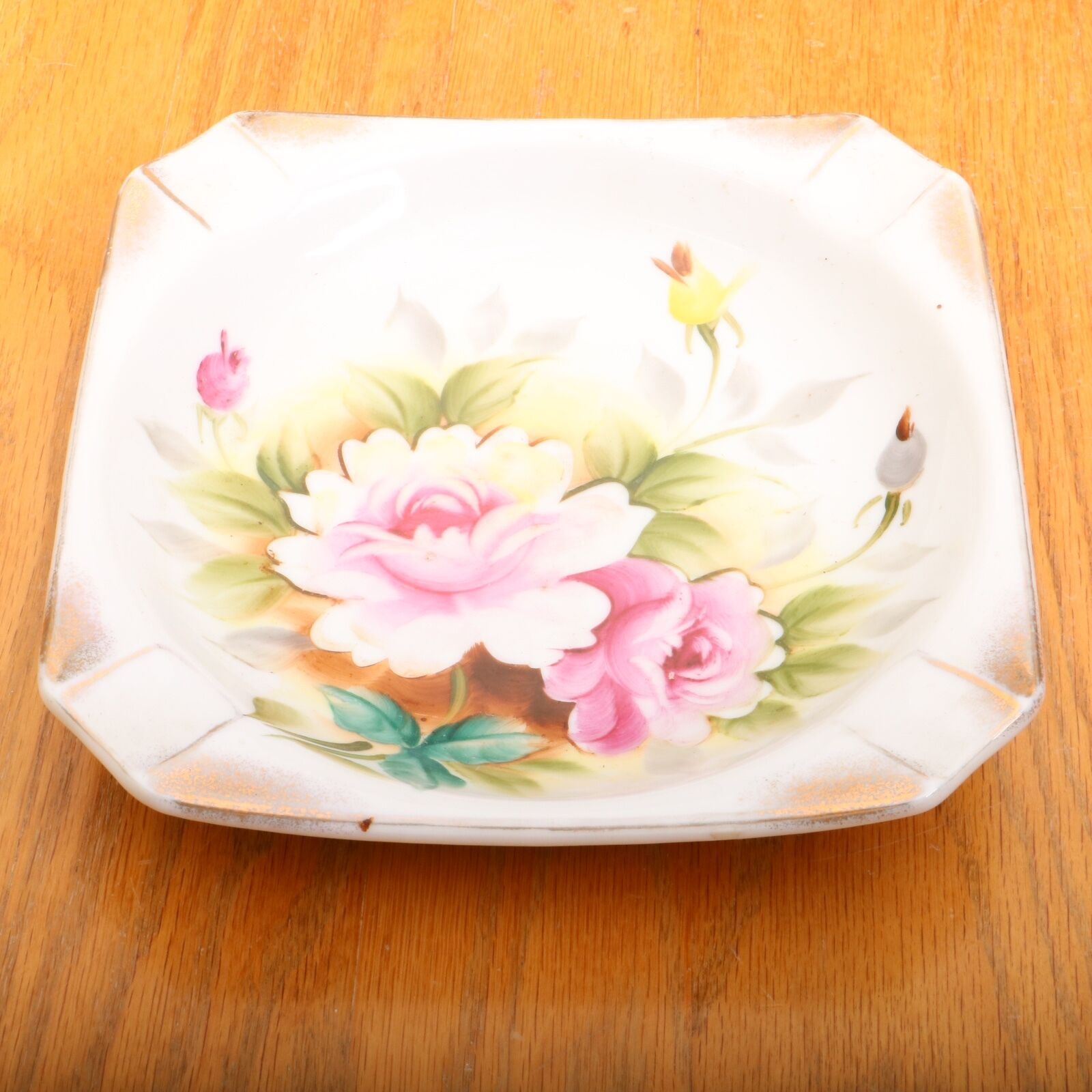 Vintage Square Pink Flower Plate