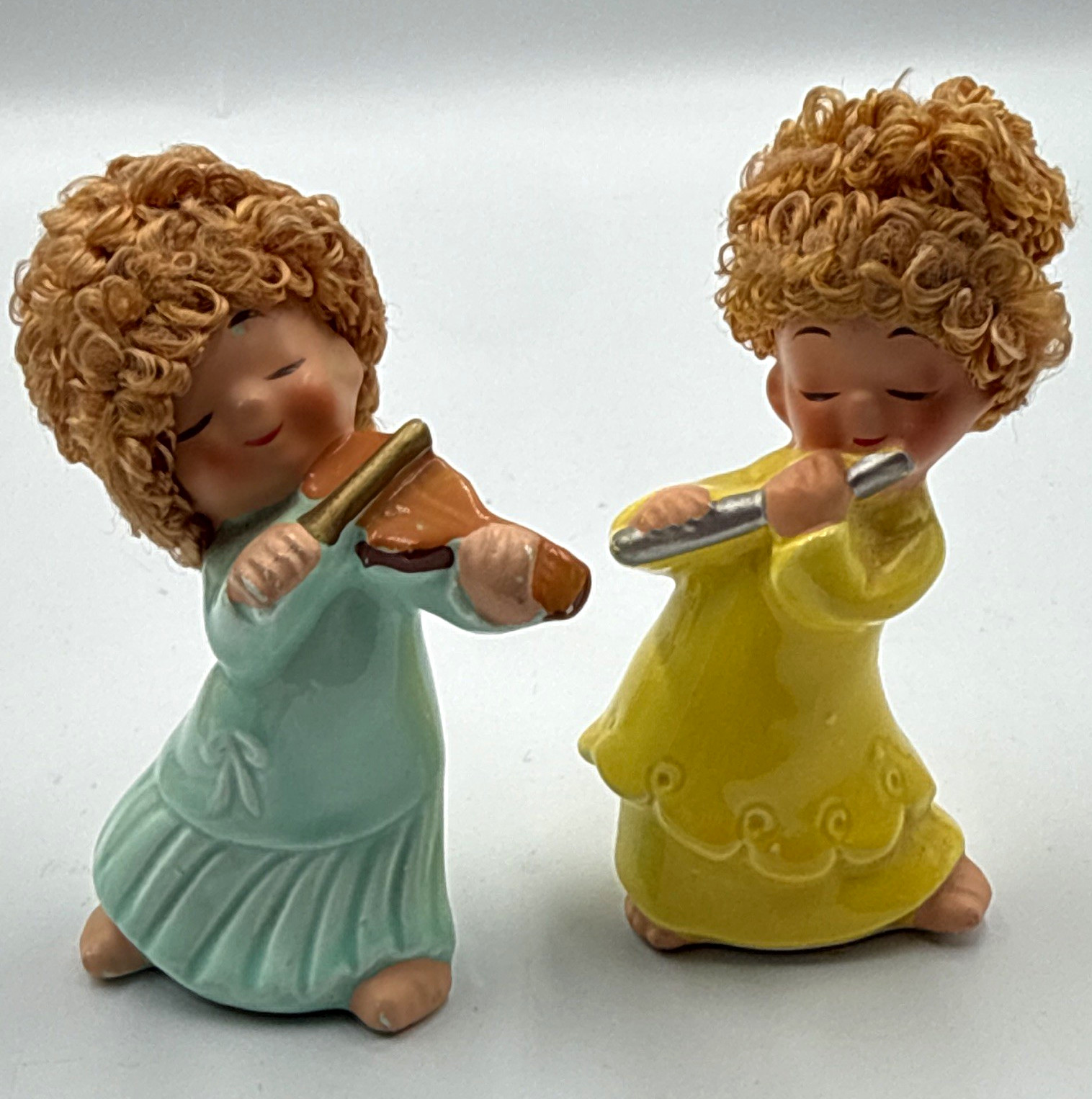 Vintage Enesco 1950s Hand Painted Glazed Ceramic Child Musician Figurines Set Vintage Enesco 1950s Hand Painted Glazed Ceramic Child Musician Figurines Set