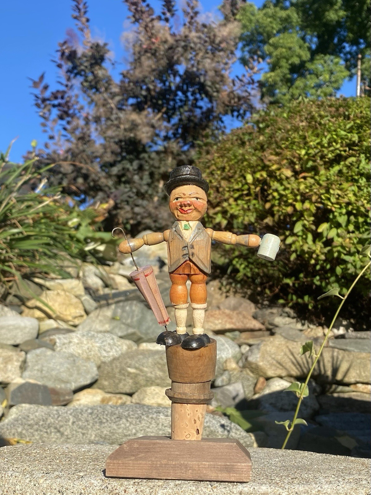 Antique Anri N. Mint Hand Carved Painted Wood Bead Push Cork Bottle Stopper Man Antique Anri N. Mint Hand Carved Painted Wood Bead Push Cork Bottle Stopper Man