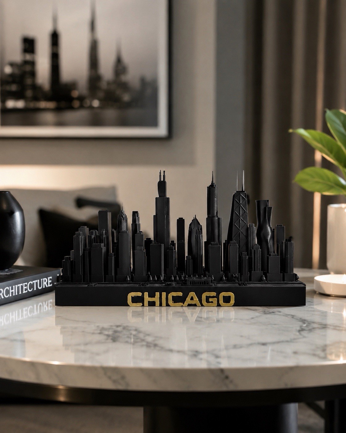 Chicago Skyline Figurine With Willis Tower And “Chicago “ Text Chicago Skyline Figurine With Willis Tower And “Chicago “ Text