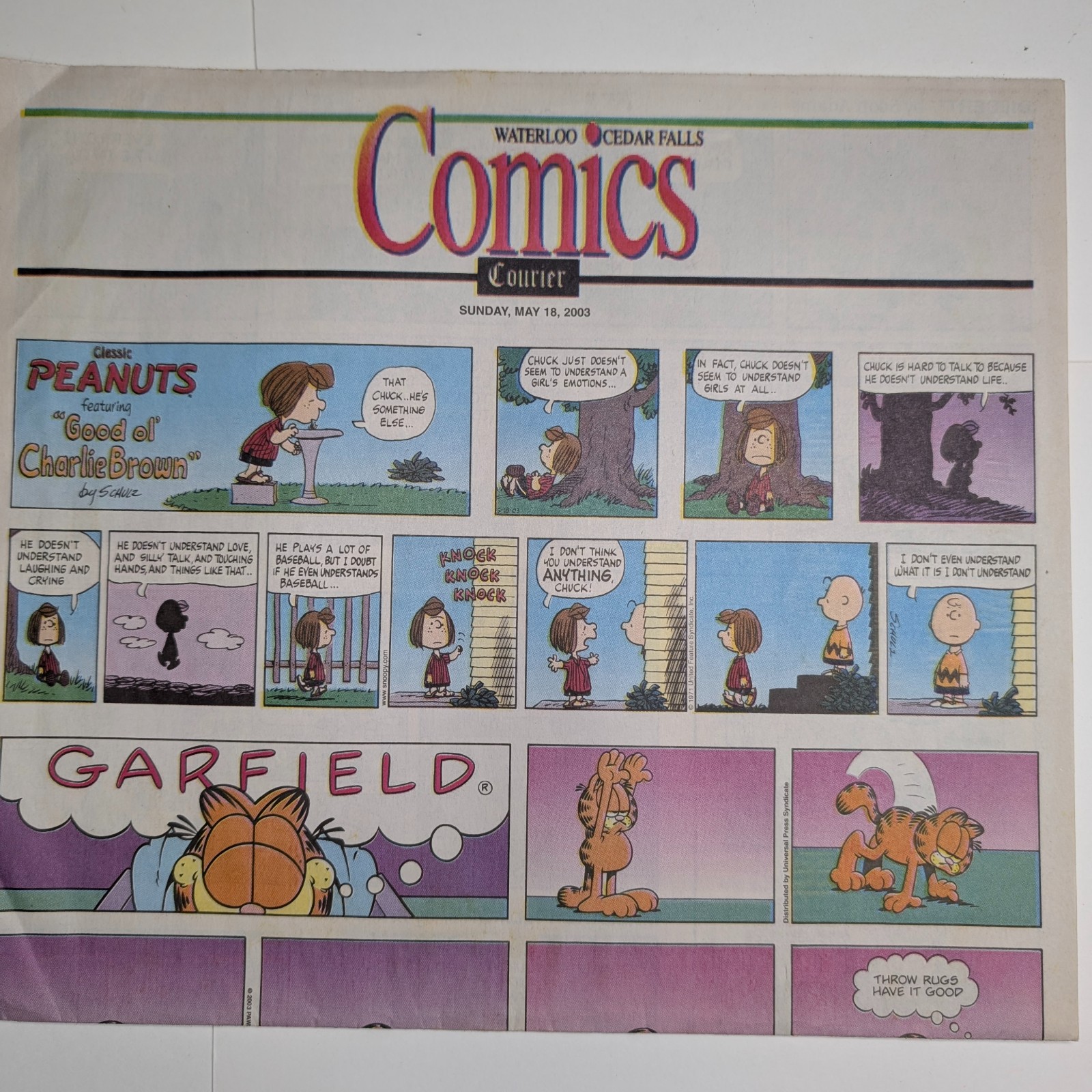 2003 Waterloo Cedar Falls IA Courier Sunday Comics Peanuts Garfield Schulz Vtg
